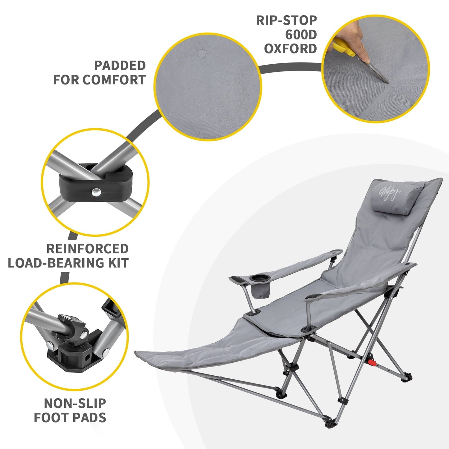 WEJOY Versatile 2-in-1 Padded 3-Position Adjustable Outdoor Folding Lounge Lawn Chair