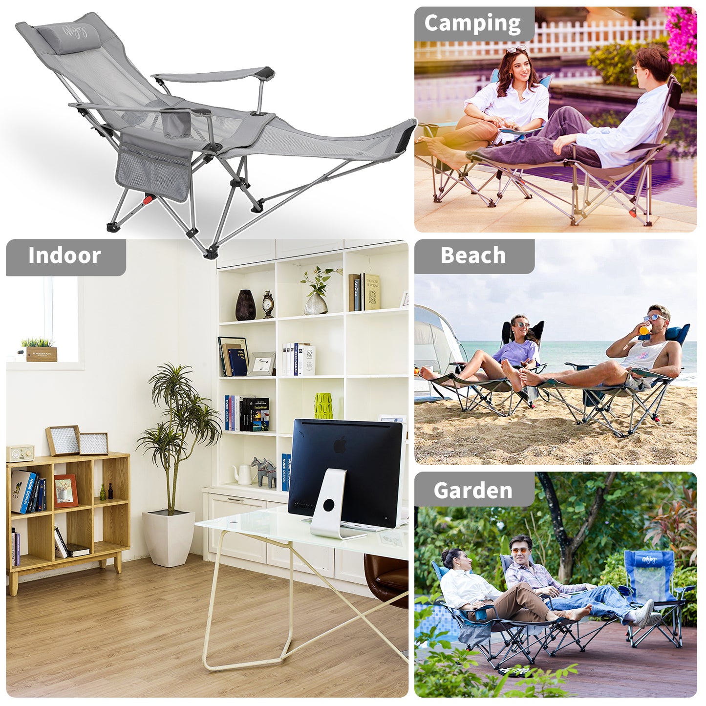 WEJOY Convertible Reclining Outdoor Lawn Chair with 3 Adjustable Positions