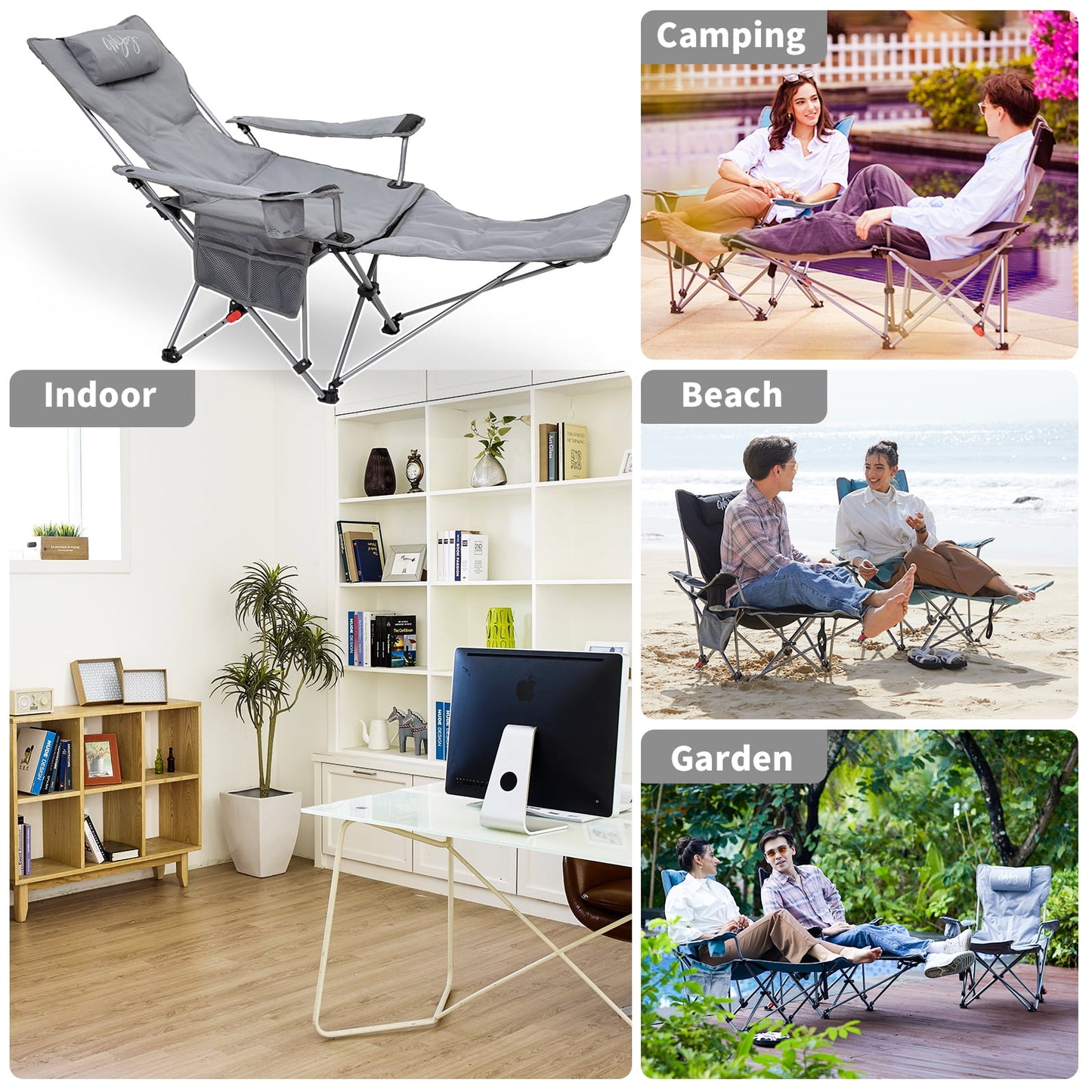 WEJOY Versatile 2-in-1 Padded 3-Position Adjustable Outdoor Folding Lounge Lawn Chair