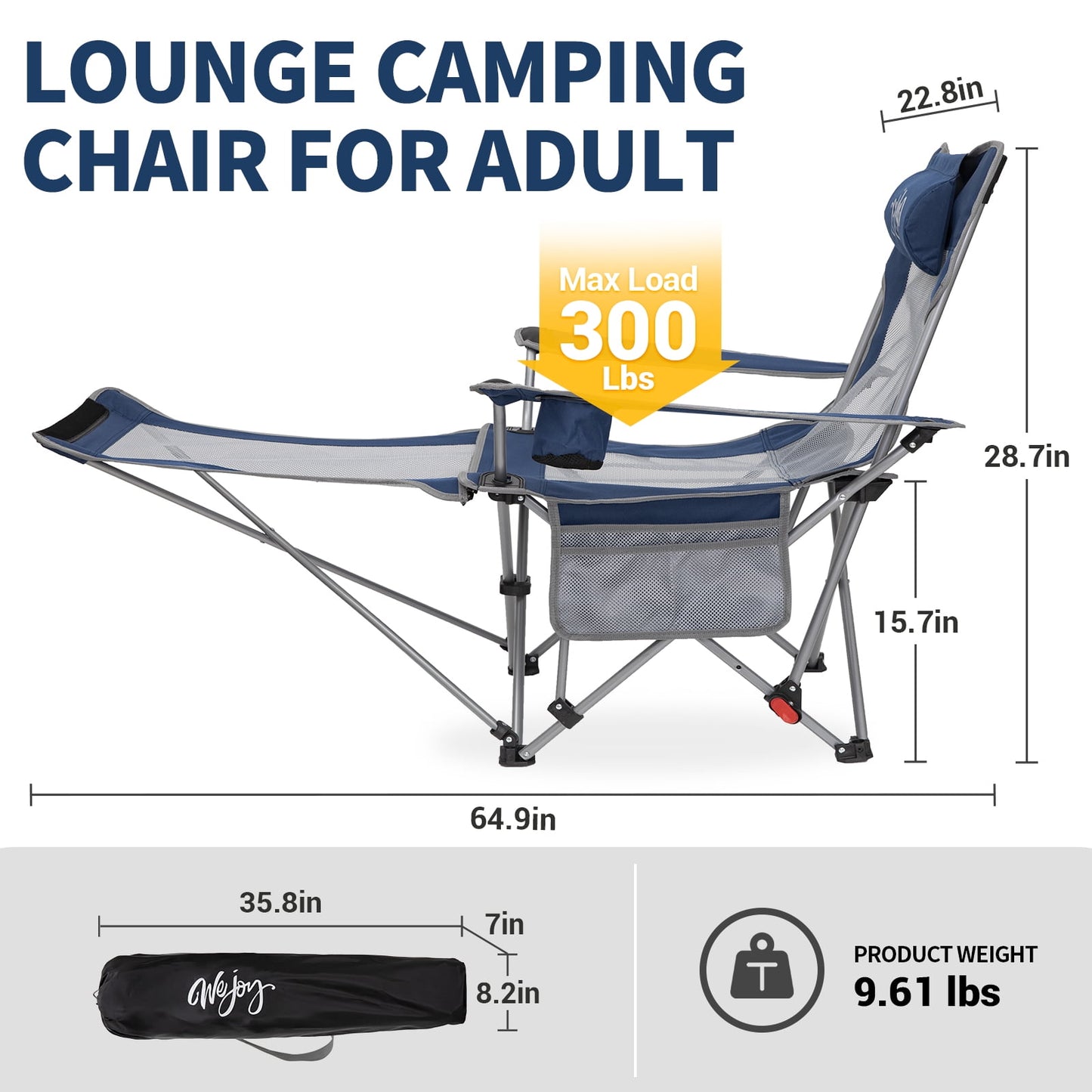 WEJOY Convertible Reclining Outdoor Lawn Chair with 3 Adjustable Positions