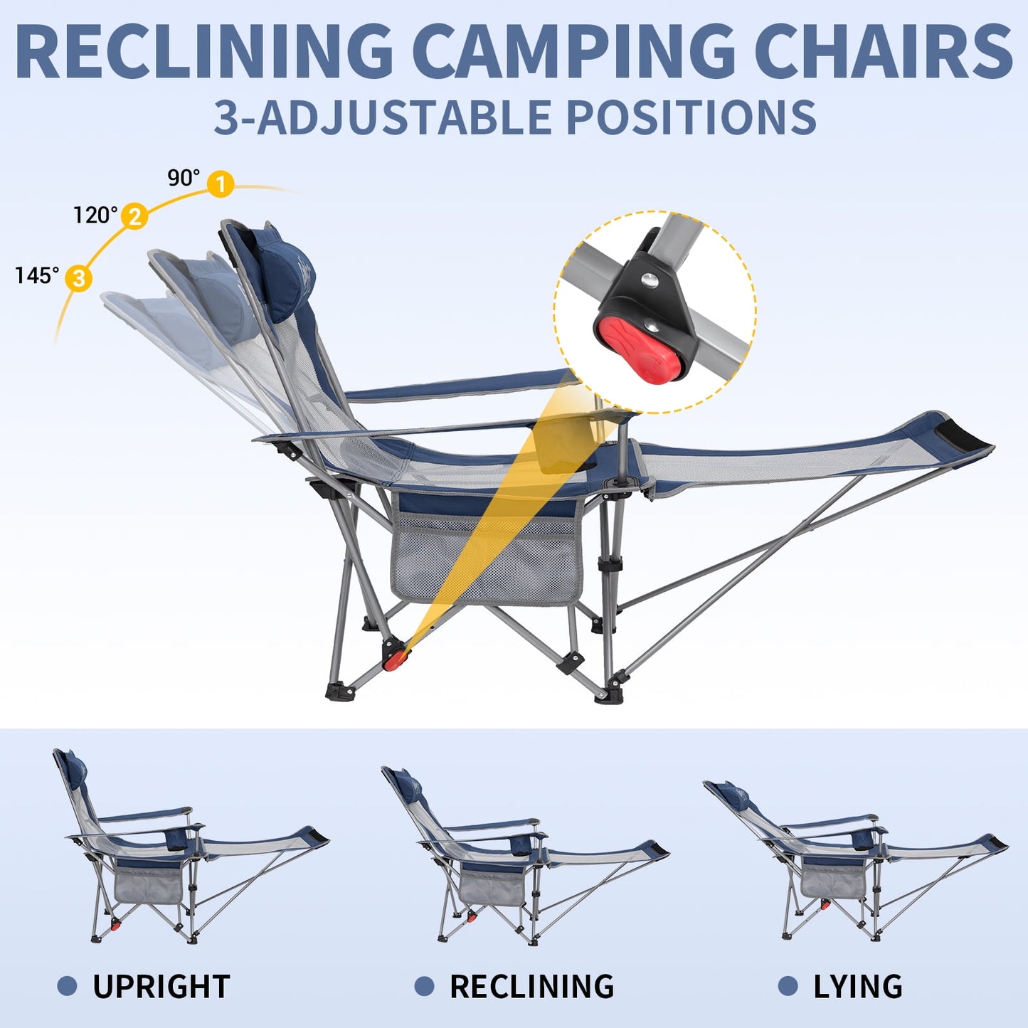 WEJOY Convertible Reclining Outdoor Lawn Chair with 3 Adjustable Positions