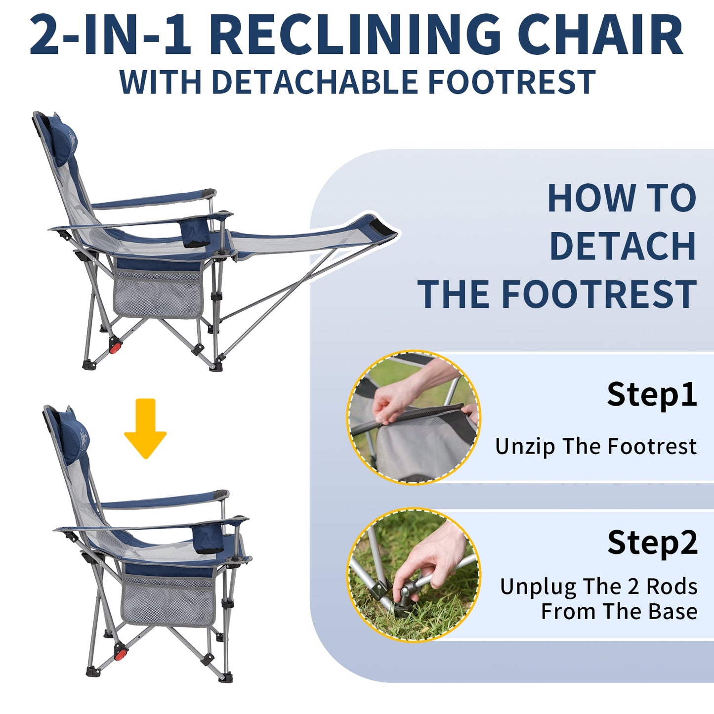 WEJOY Convertible Reclining Outdoor Lawn Chair with 3 Adjustable Positions