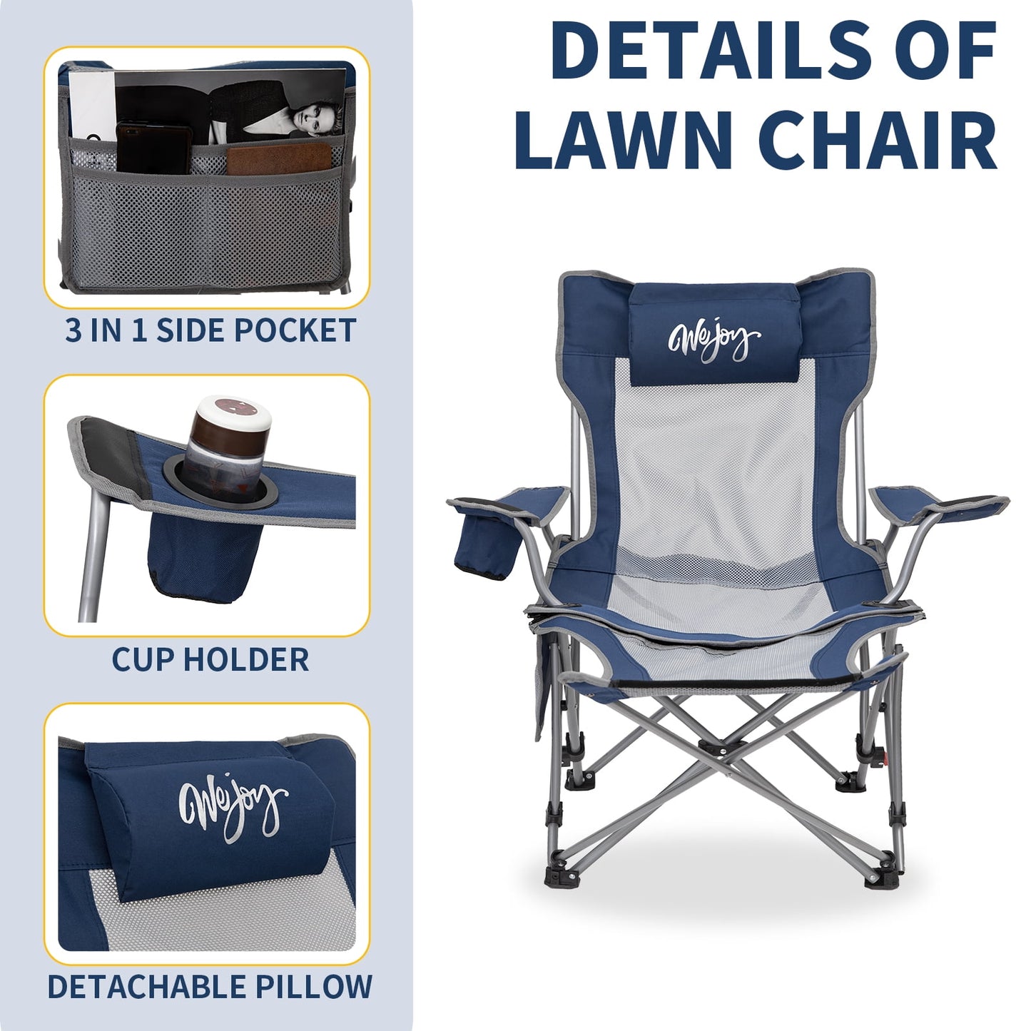 WEJOY Convertible Reclining Outdoor Lawn Chair with 3 Adjustable Positions