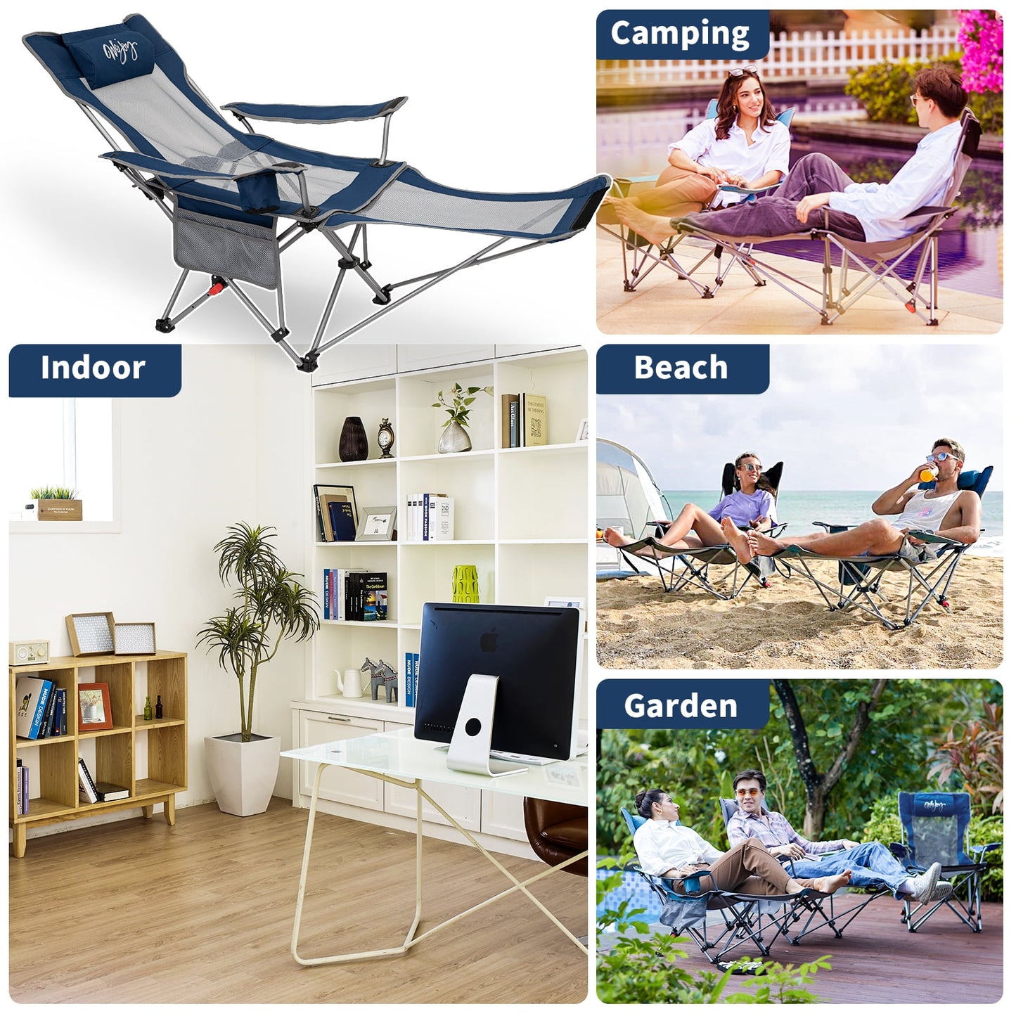 WEJOY 2-Pack Convertible Reclining Lawn Chair with 3 Adjustable Positions