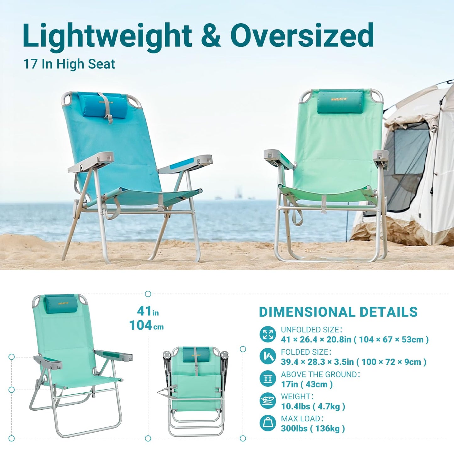 WEJOY Adjustable Lightweight High Back Lawn Beach Chair