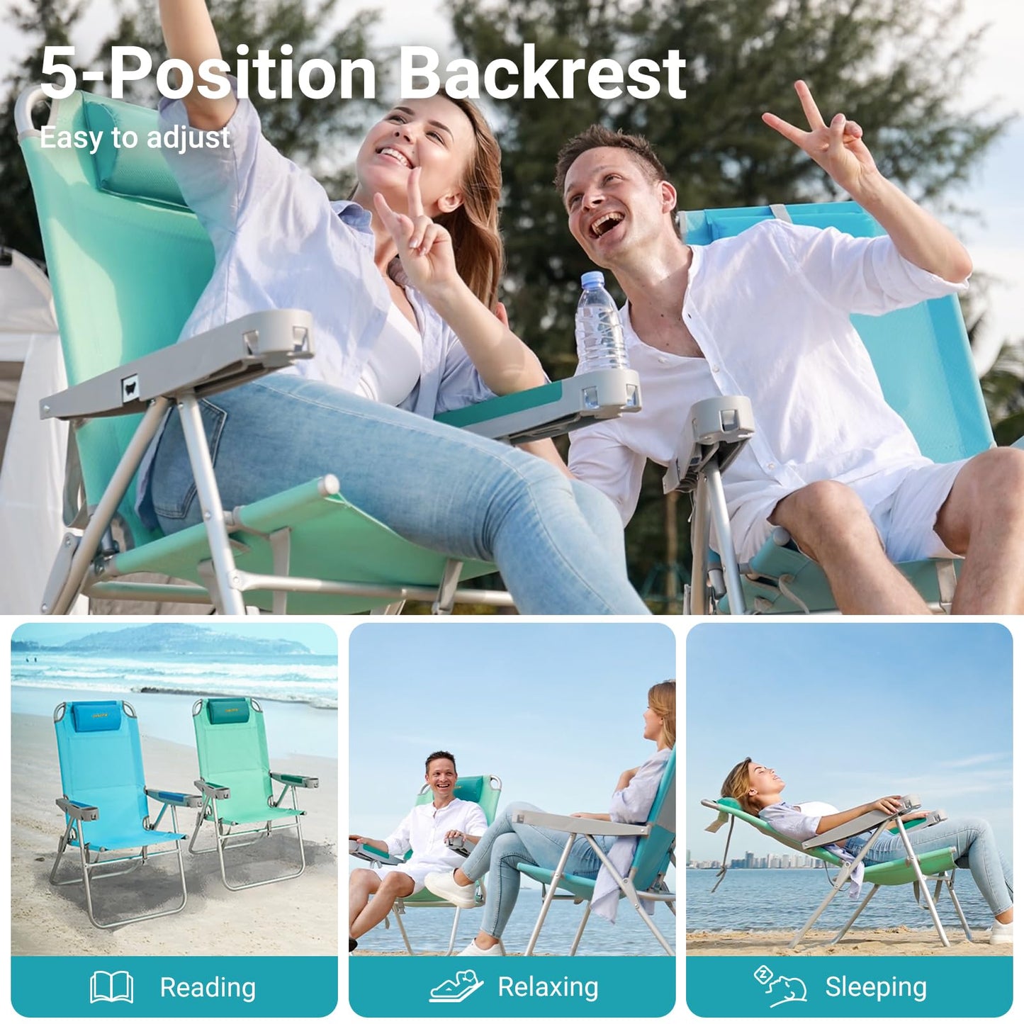 WEJOY Adjustable Lightweight High Back Lawn Beach Chair