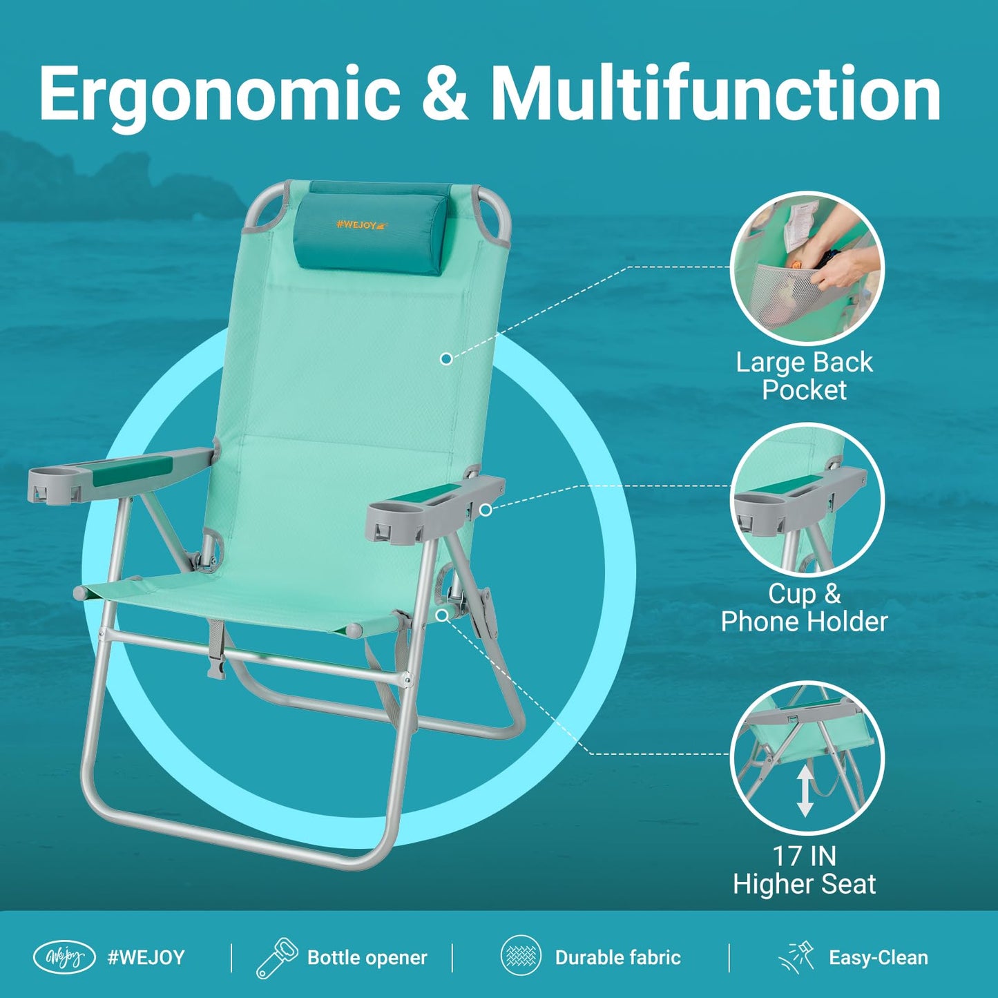 WEJOY Adjustable Lightweight High Back Lawn Beach Chair
