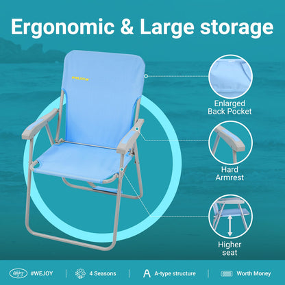 WEJOY 2 Pack Portable Blue Striped Print Folding Lawn Beach Chair