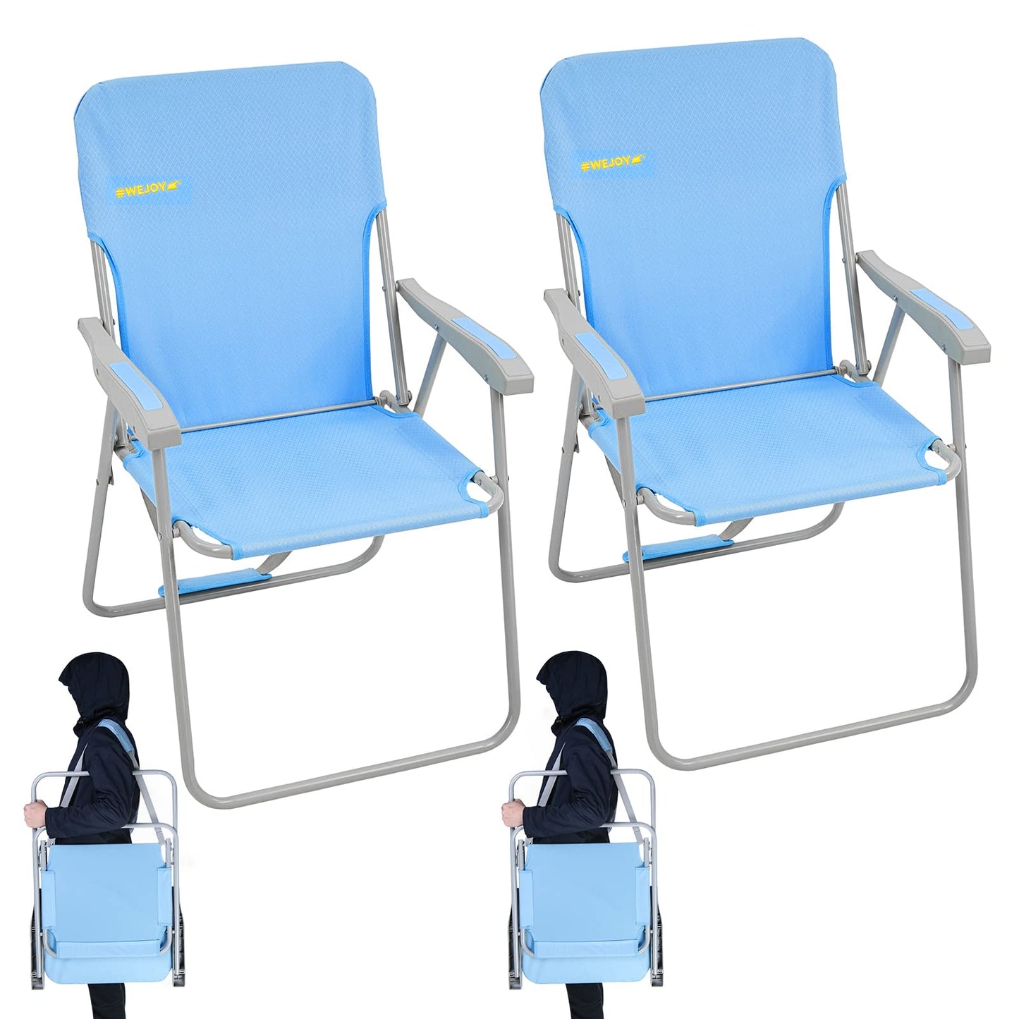 WEJOY 2 Pack Portable Blue Striped Print Folding Lawn Beach Chair