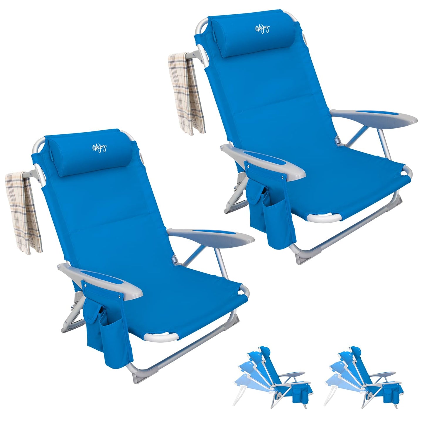 WEJOY Adjustable 4 Position Reclining Low Seat Folding Beach Chair 2 Pack
