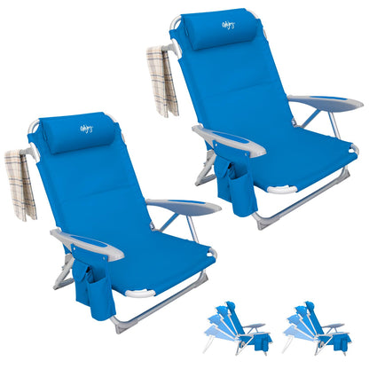 WEJOY Adjustable 4 Position Reclining Low Seat Folding Beach Chair 2 Pack