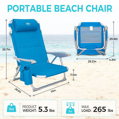 WEJOY Adjustable 4 Position Reclining Low Seat Folding Beach Chair 2 Pack