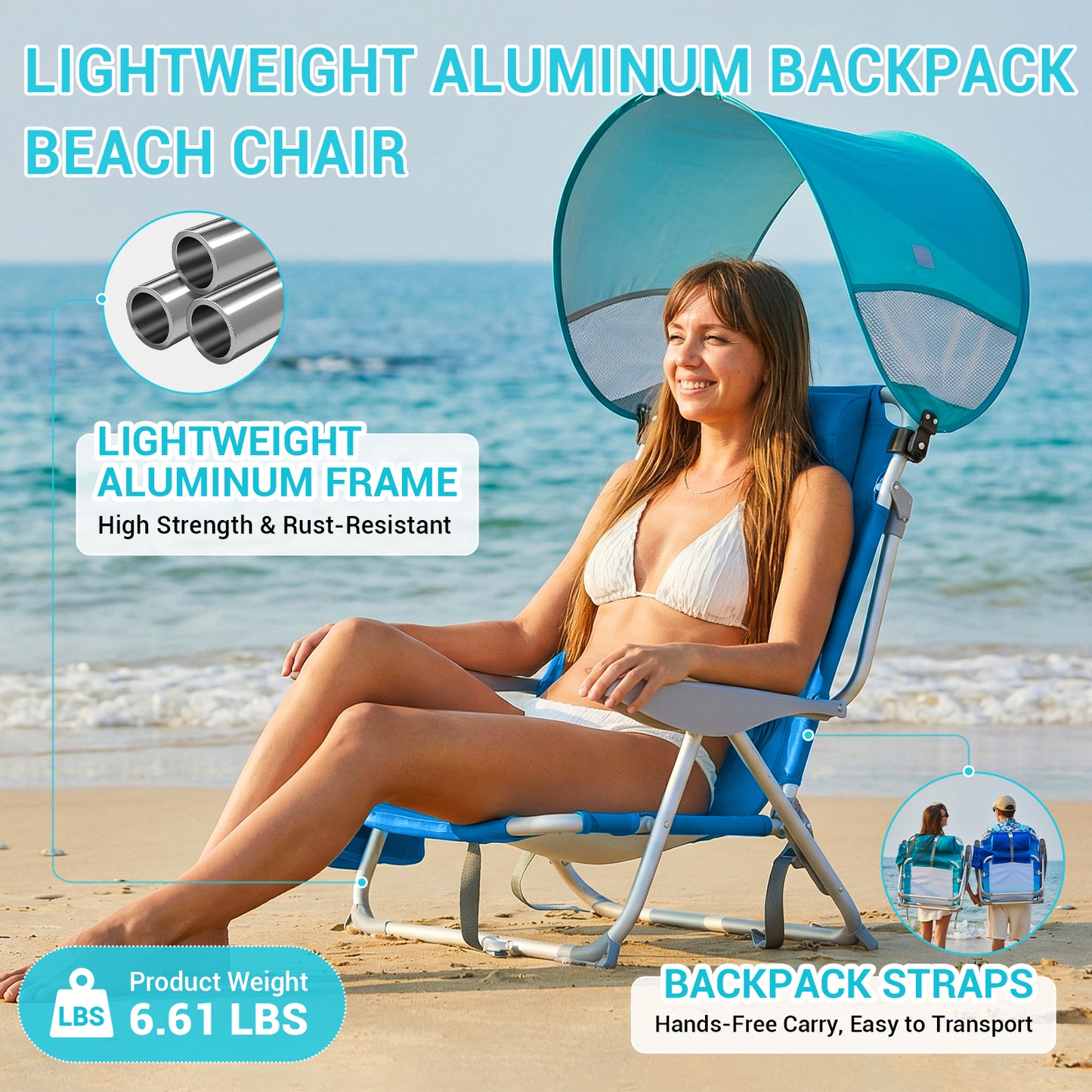 WEJOY WAVORA B10 PLUS Beach Chair with Canopy Shade