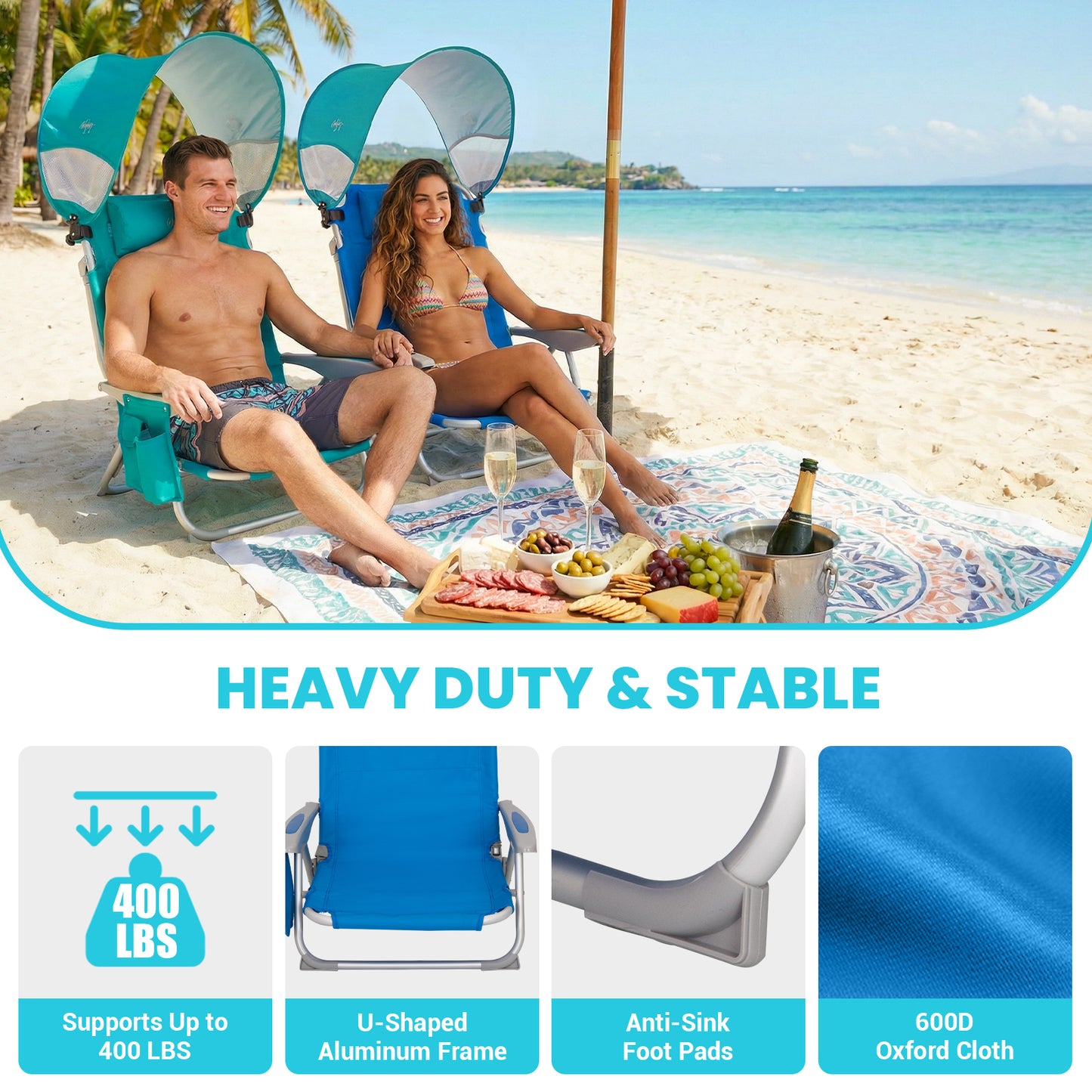 WEJOY WAVORA B10 PLUS Beach Chair with Canopy Shade