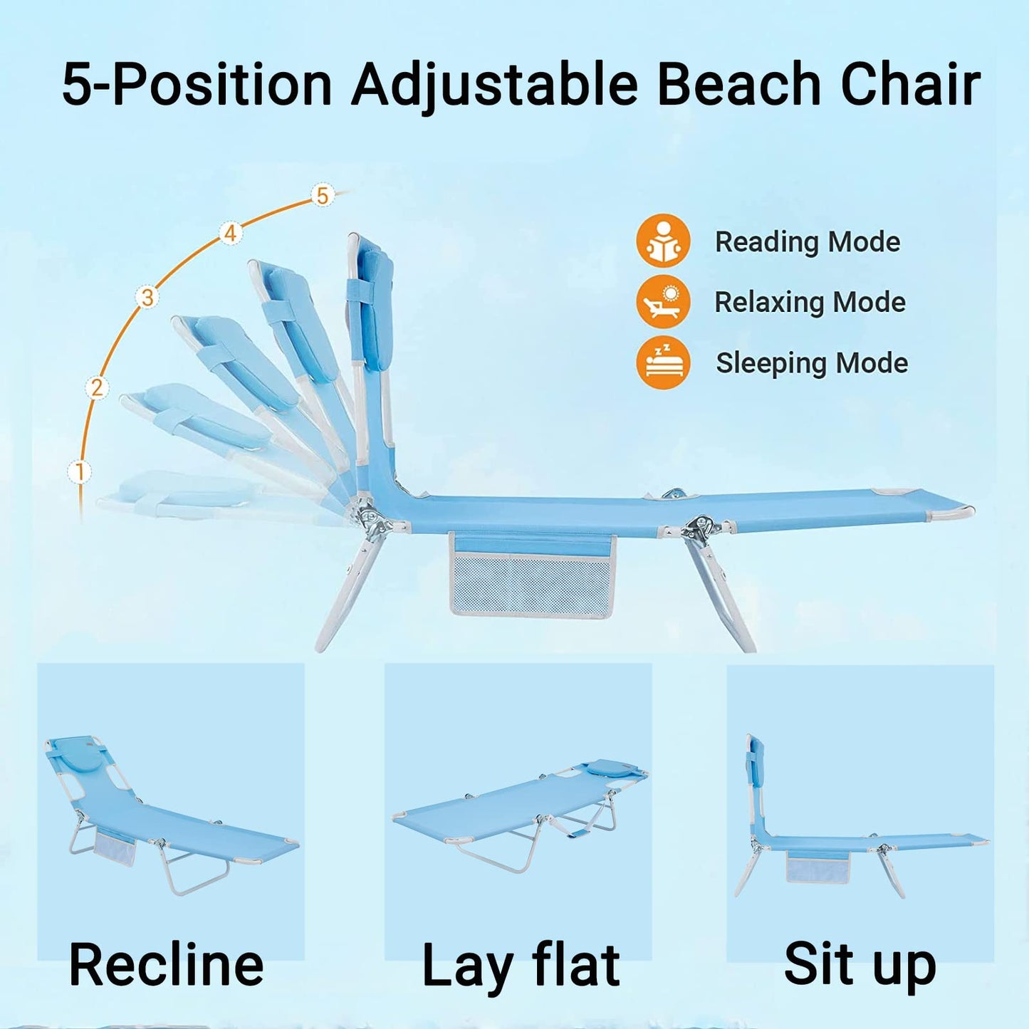 WEJOY Adjustable Tanning Sunbathing Lounge Chair With Face Down Hole