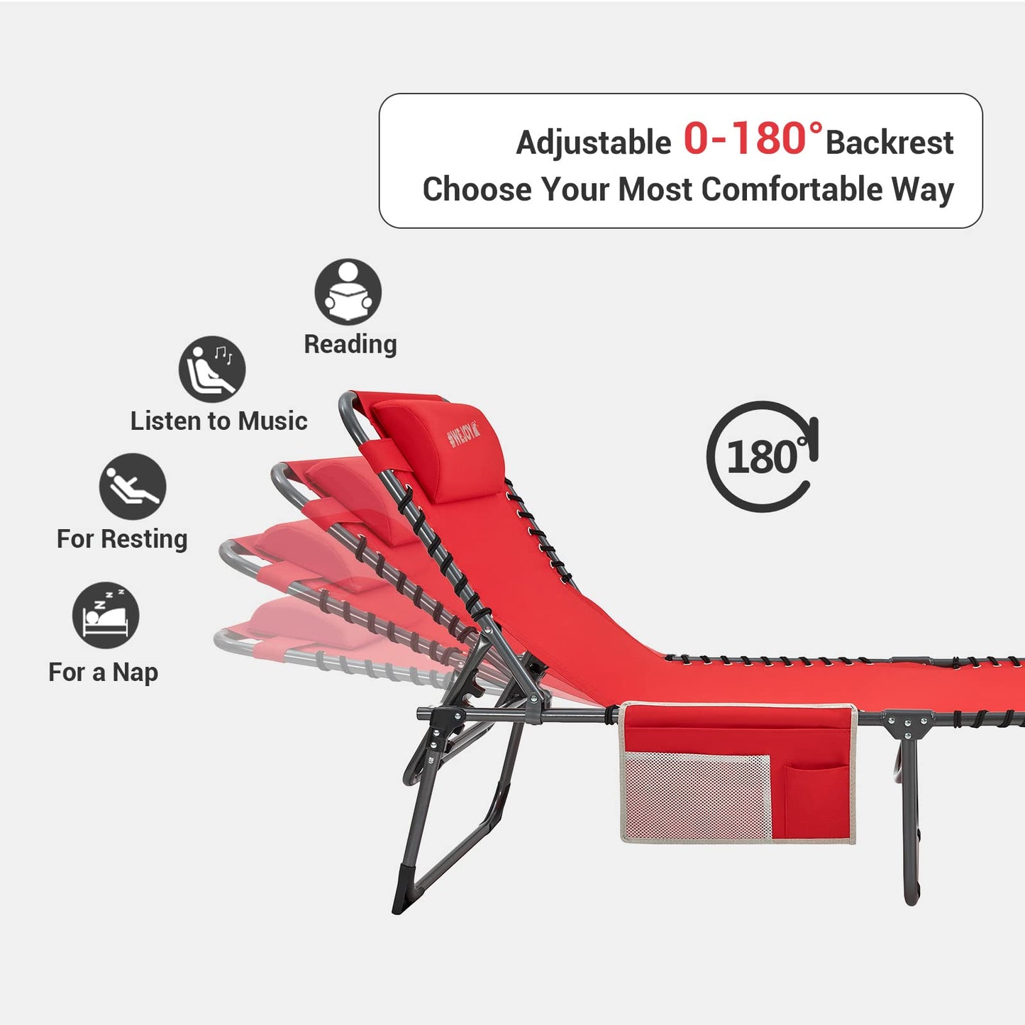 WEJOY Outdoor 5-Position Adjustable Patio Chaise Lounge Chair