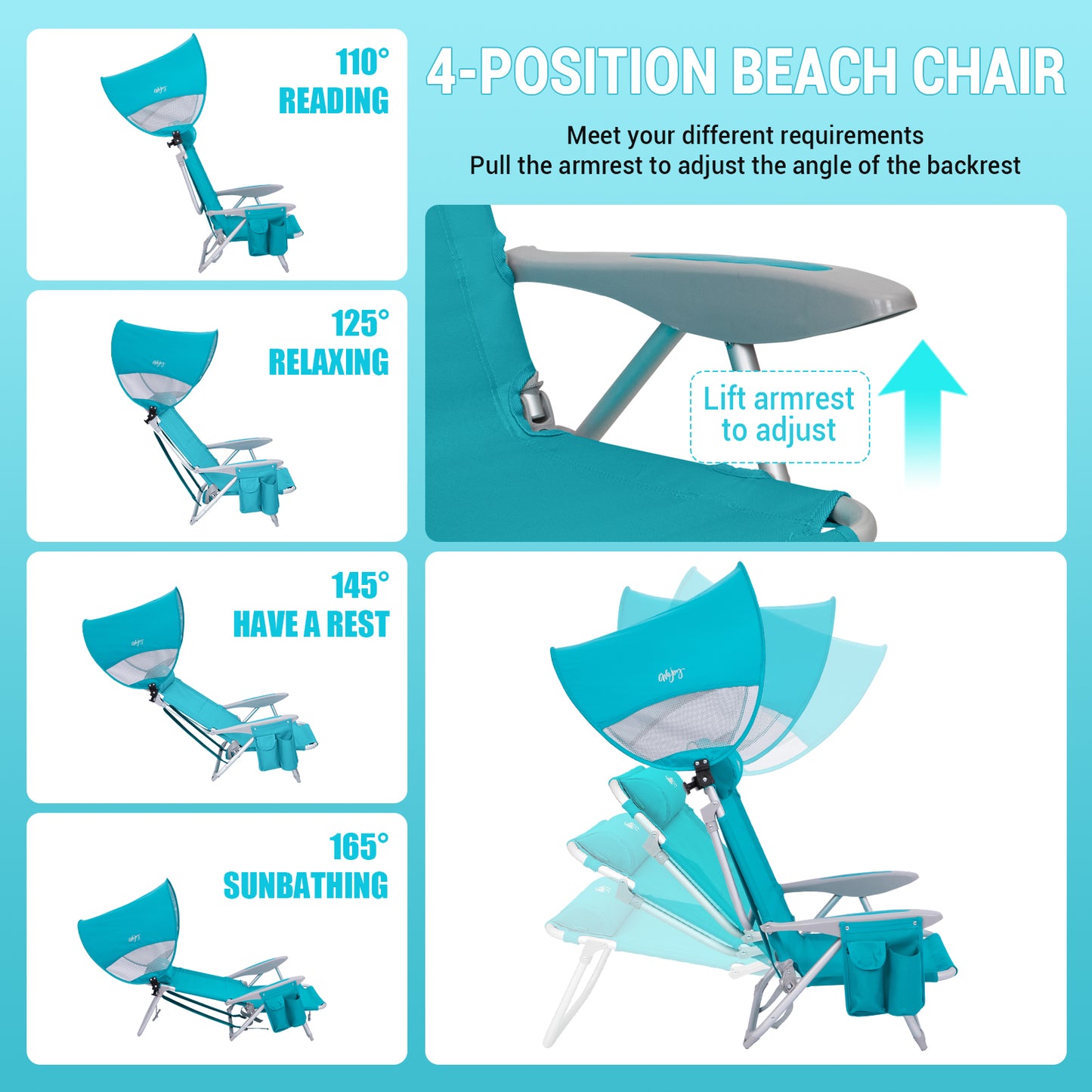 WEJOY WAVORA B10 PLUS Beach Chair with Canopy Shade