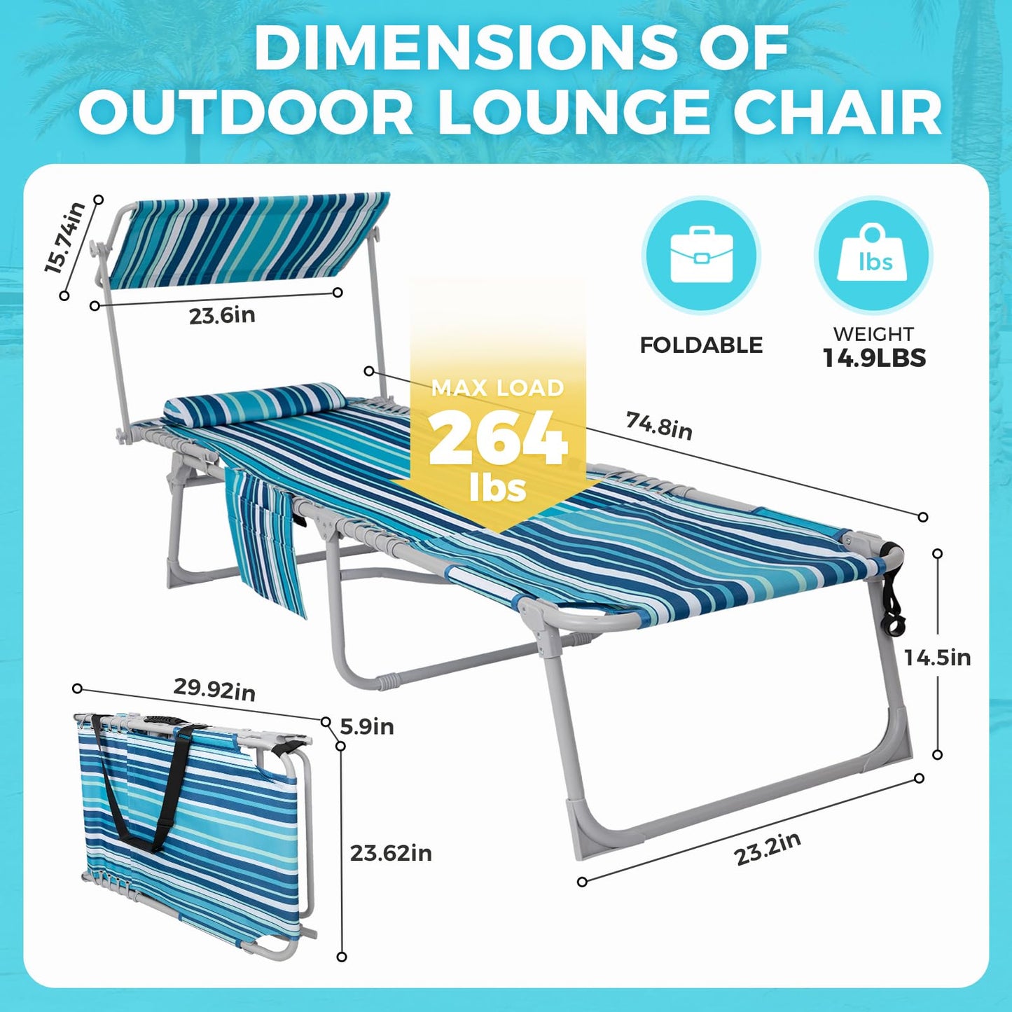 WEJOY Premium Adjustable Beach Lounge Chair Sun Loungers