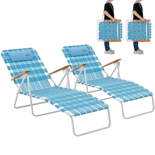 WEJOY 2 Pick Adjustable Folding Webbing Beach Chaise Lounge Chair