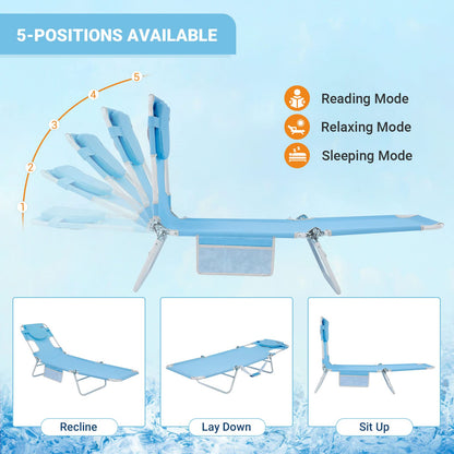 WEJOY 2 Pack Adjustable Tanning Sunbathing Lounge Chair With Face Down Hole