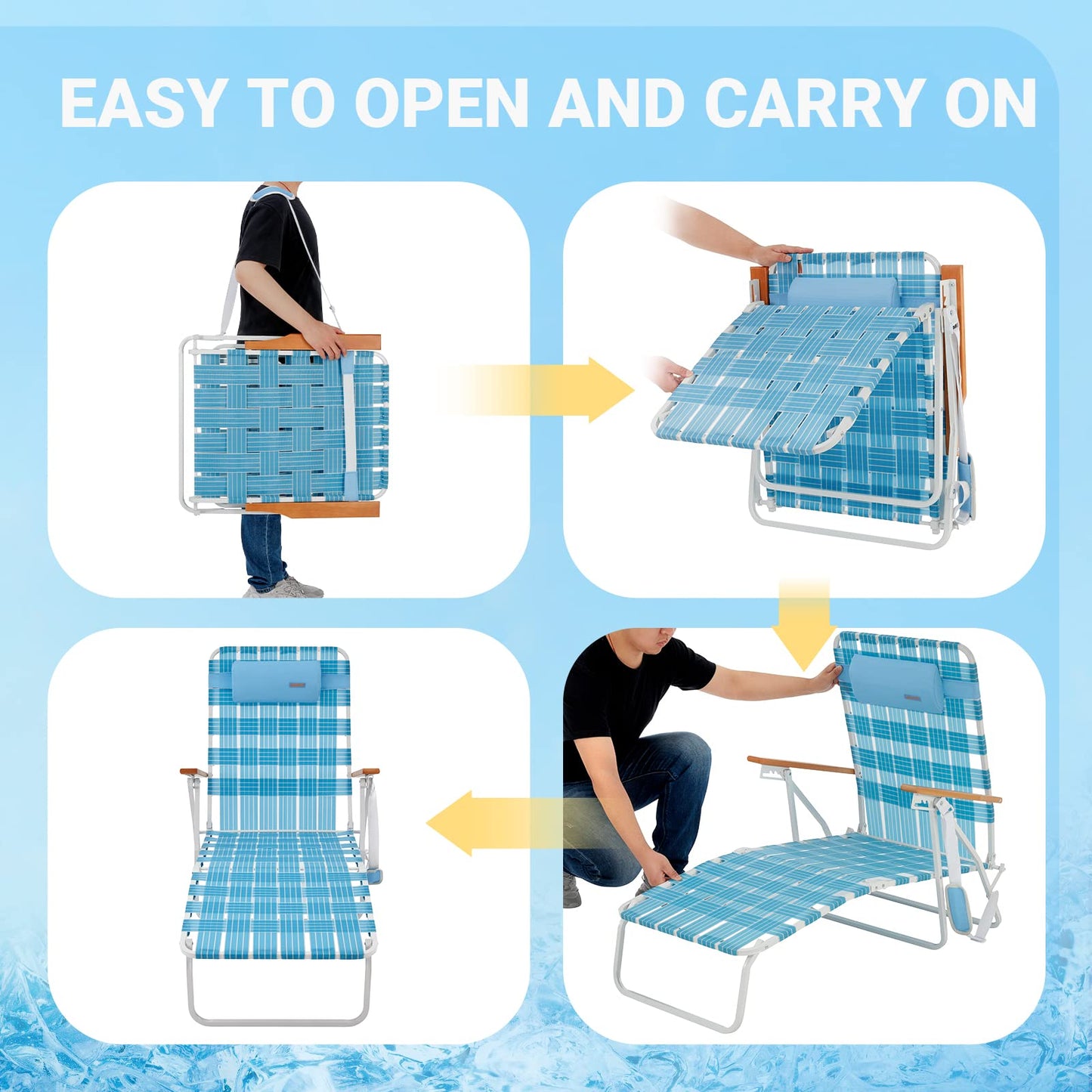 WEJOY 2 Pick Adjustable Folding Webbing Beach Chaise Lounge Chair