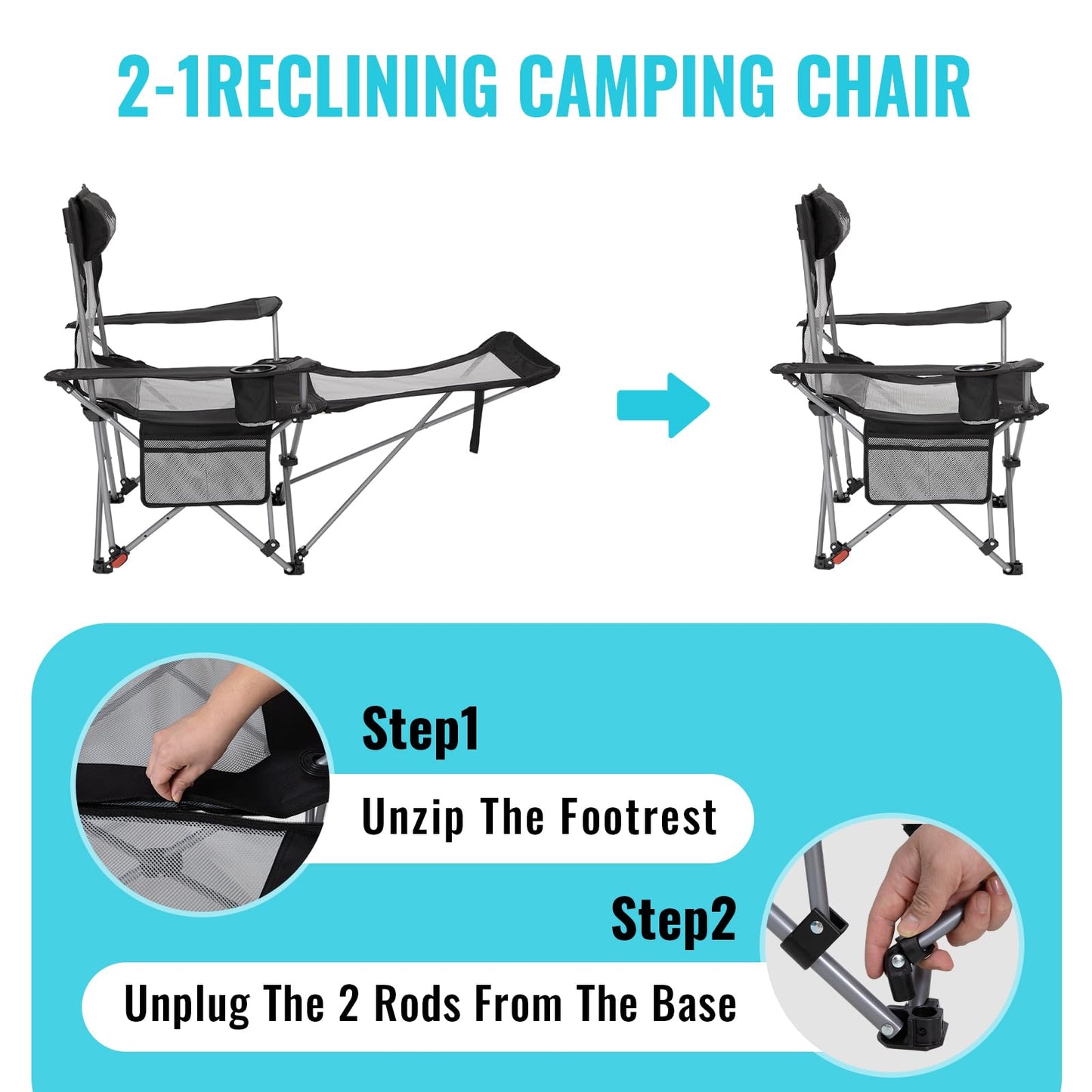 WEJOY 4-Position Reclining Camp Chair