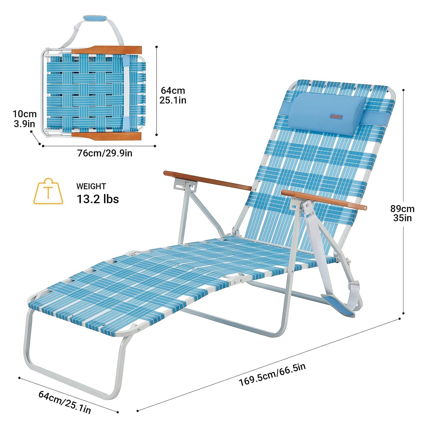 WEJOY Adjustable Folding Webbing Beach Chaise Lounge Chair