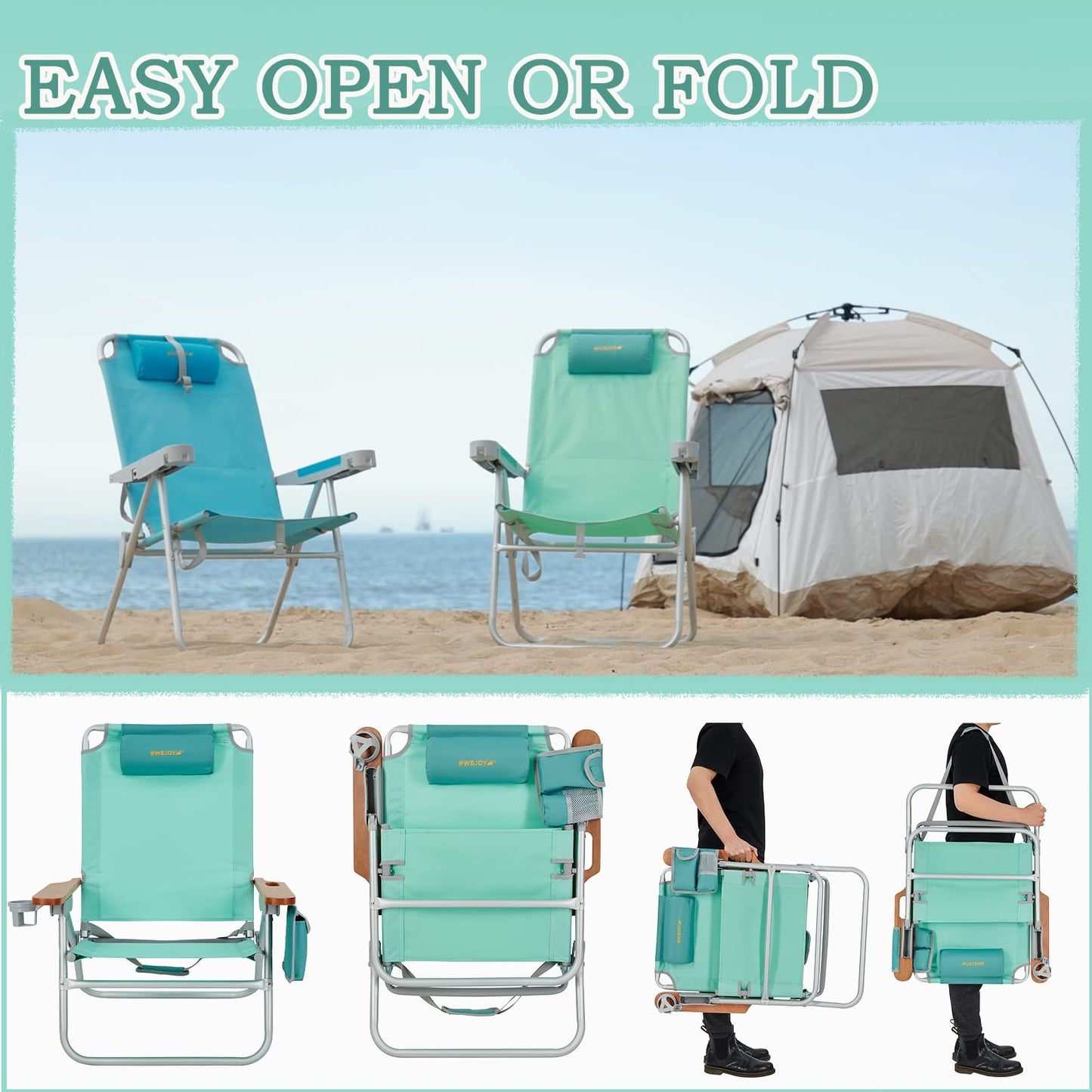 WEJOY 2-Pack Lightweight Portable Folding Beach Chair