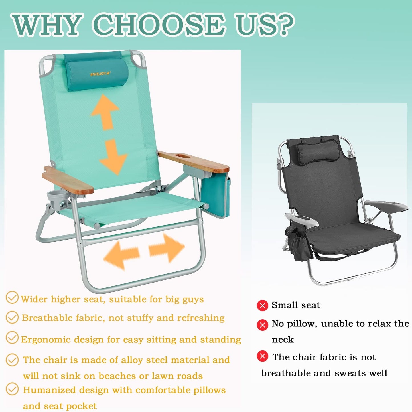 WEJOY 2-Pack Lightweight Portable Folding Beach Chair
