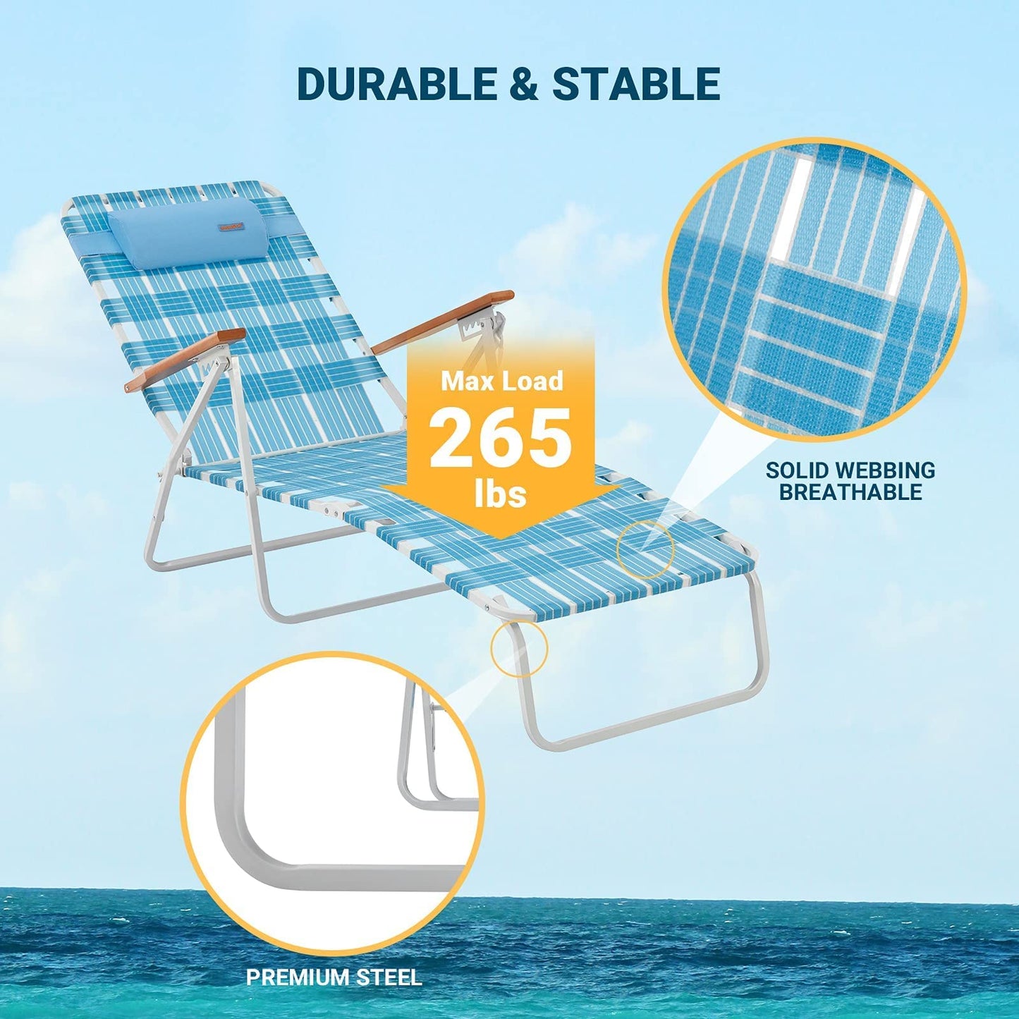 WEJOY Adjustable Folding Webbing Beach Chaise Lounge Chair