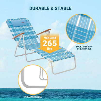 WEJOY Adjustable Folding Webbing Beach Chaise Lounge Chair