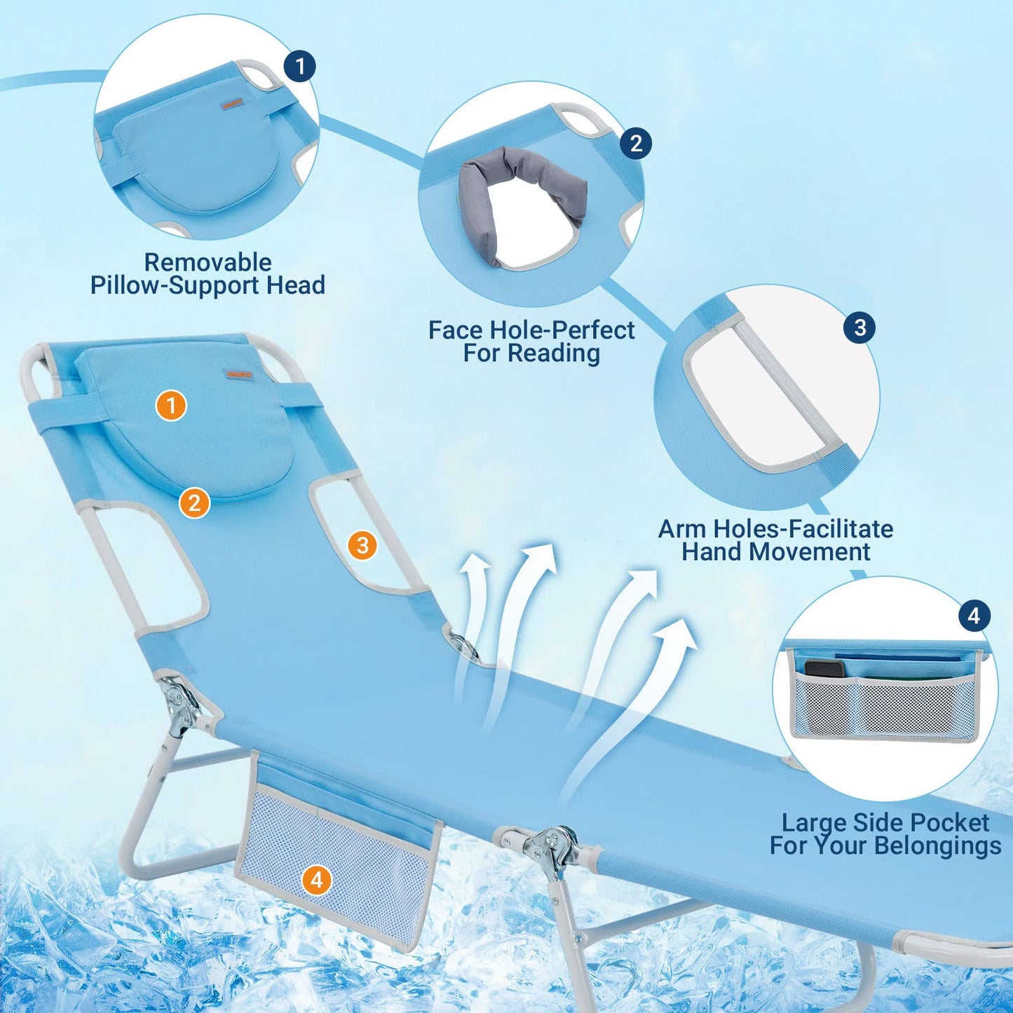 WEJOY 2 Pack Adjustable Tanning Sunbathing Lounge Chair With Face Down Hole