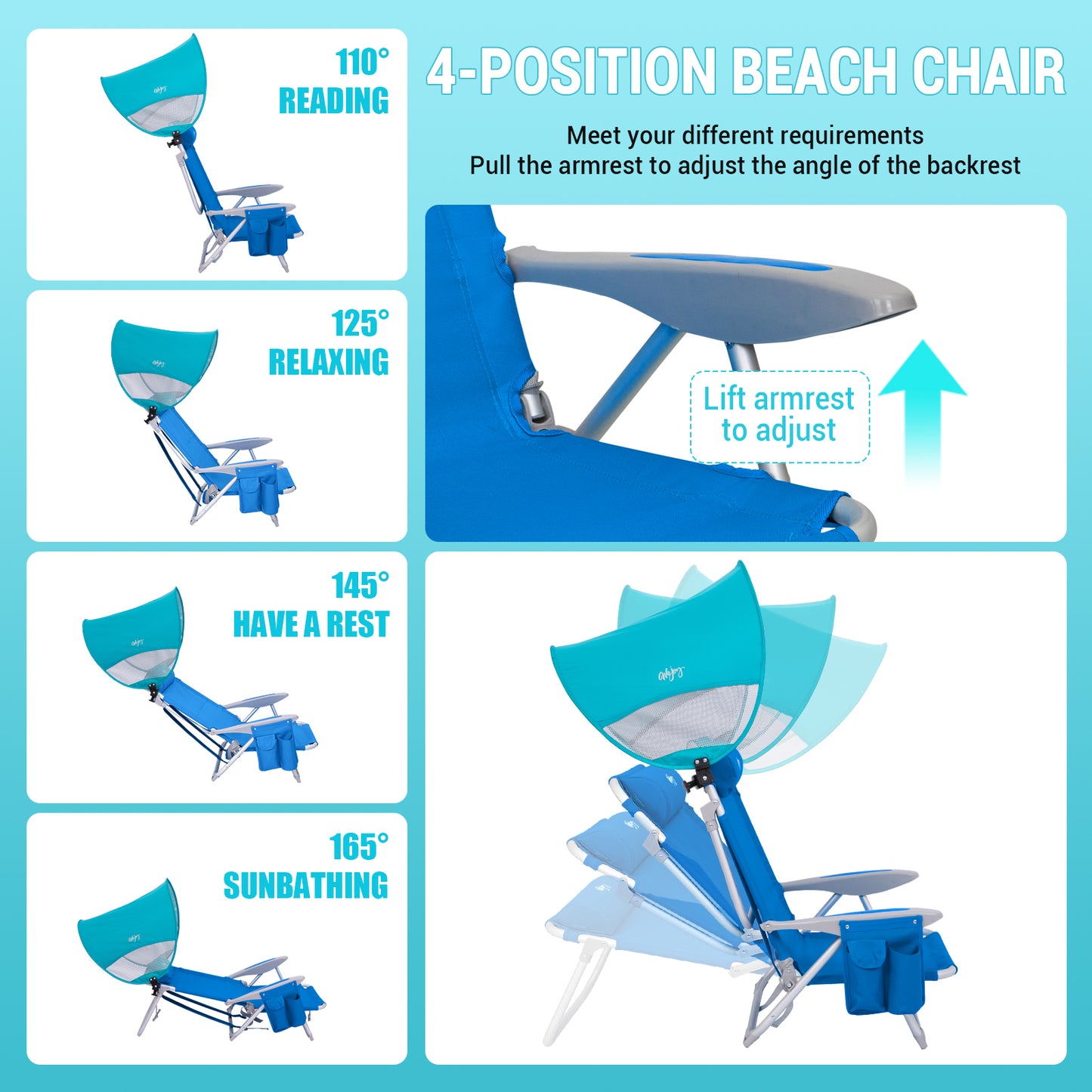 WEJOY WAVORA B10 PLUS Beach Chair with Canopy Shade