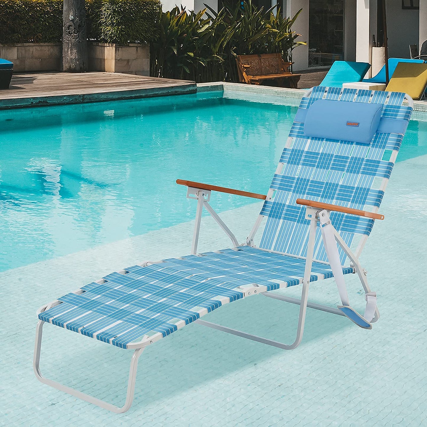 WEJOY Adjustable Folding Webbing Beach Chaise Lounge Chair