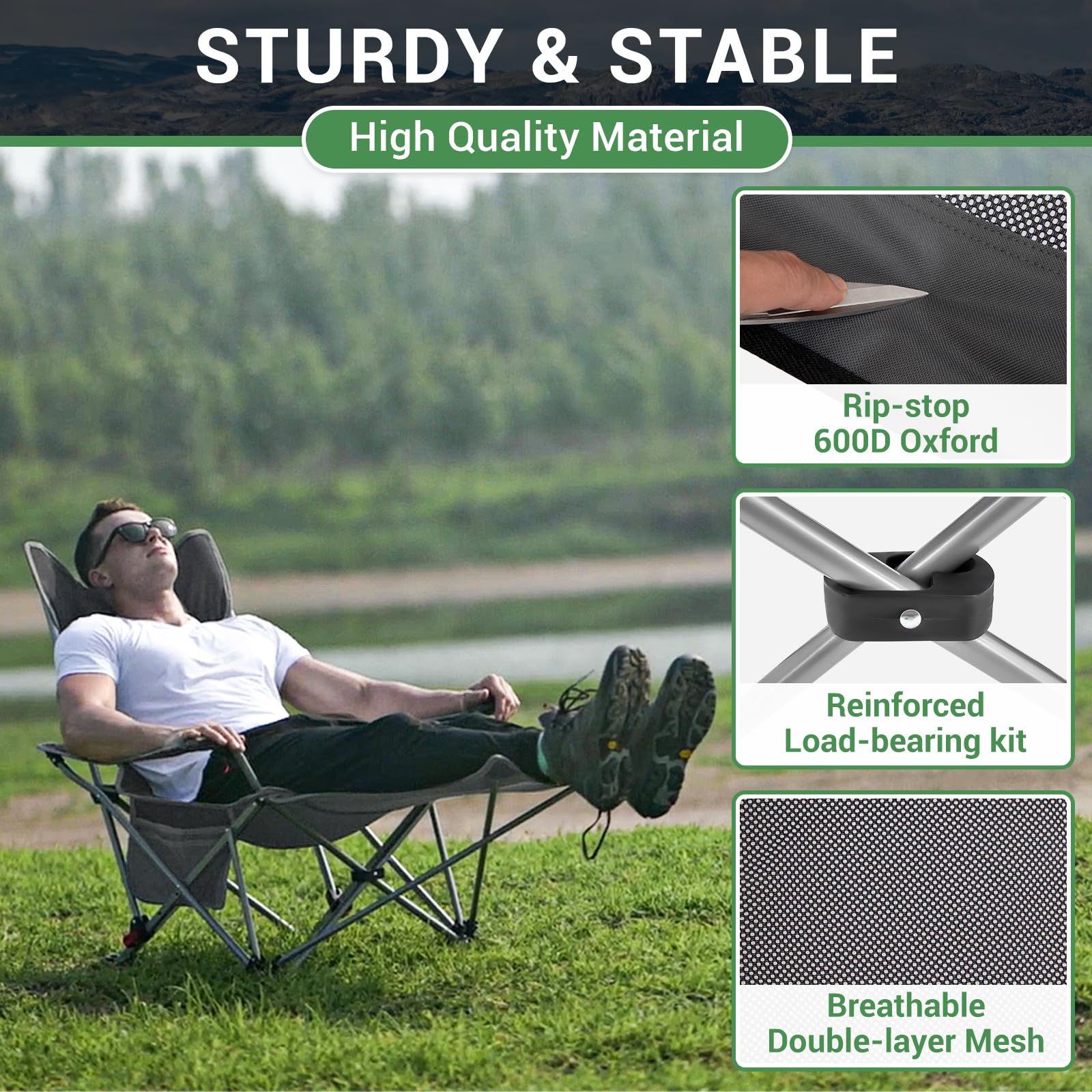 WEJOY 4-Position Reclining Camp Chair Grey