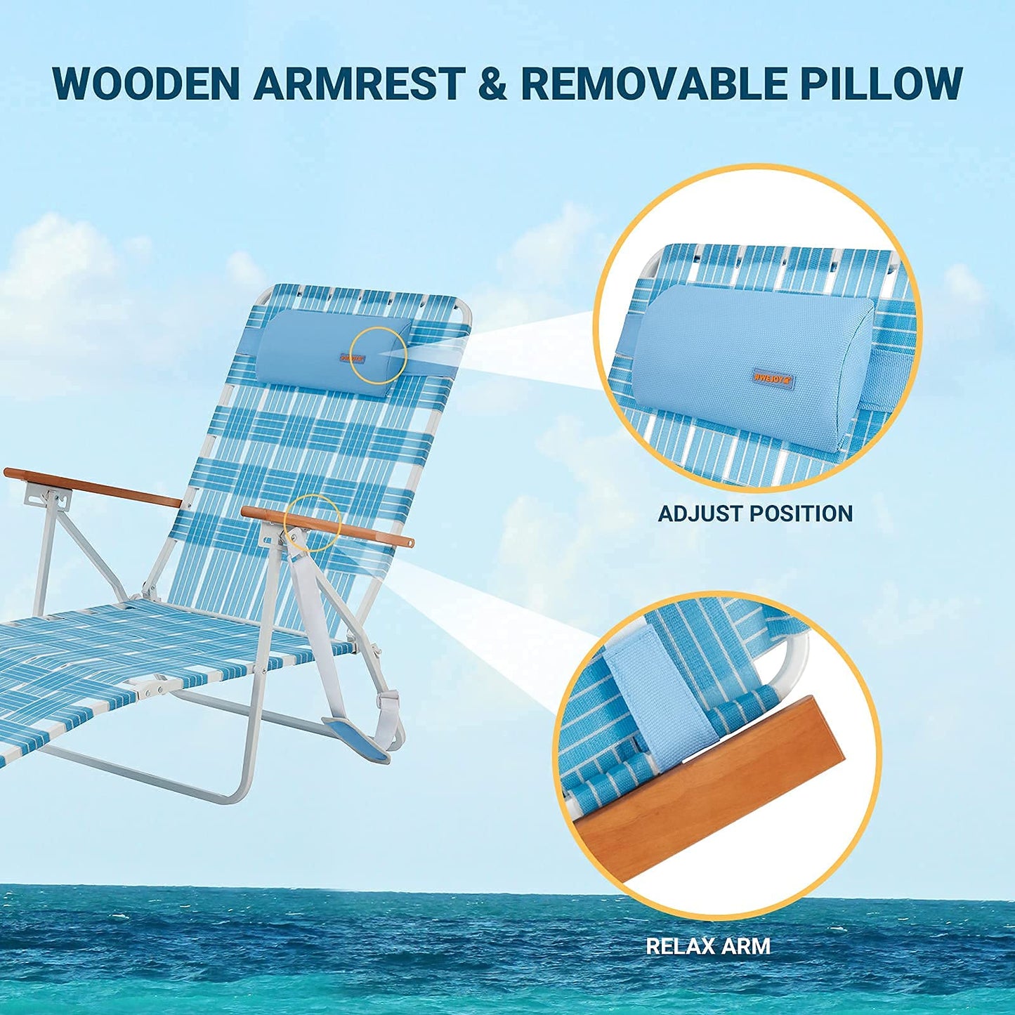 WEJOY Adjustable Folding Webbing Beach Chaise Lounge Chair