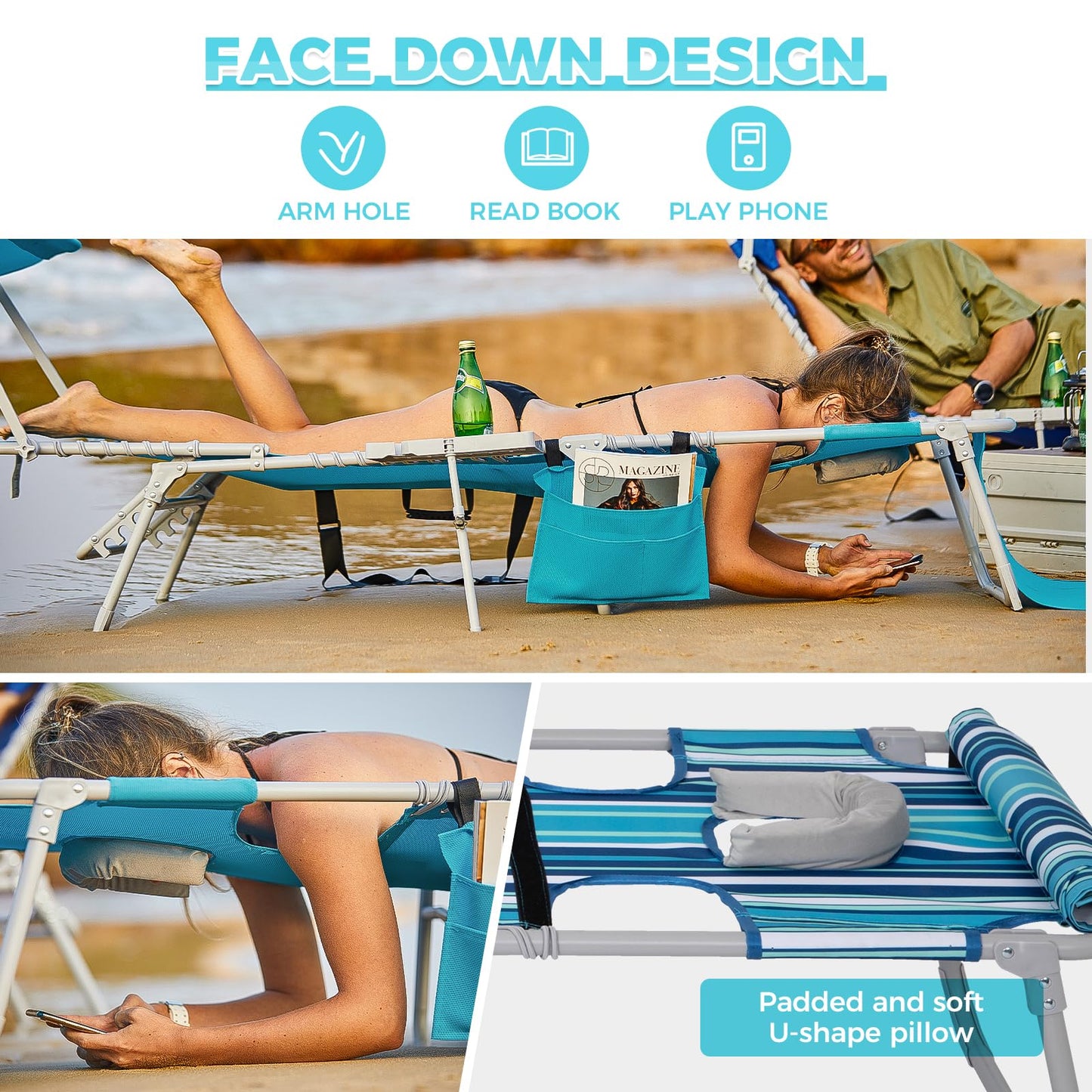 WEJOY Premium Adjustable Beach Lounge Chair Sun Loungers