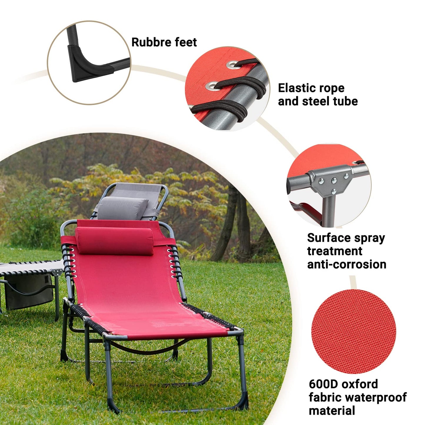 WEJOY Outdoor 5-Position Adjustable Patio Chaise Lounge Chair