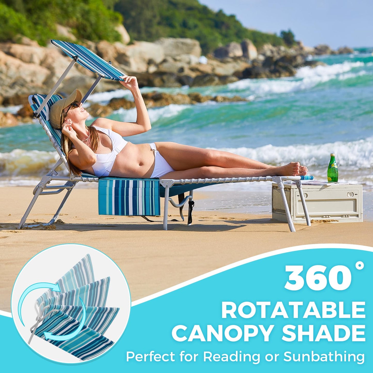 WEJOY Premium Adjustable Beach Lounge Chair Sun Loungers