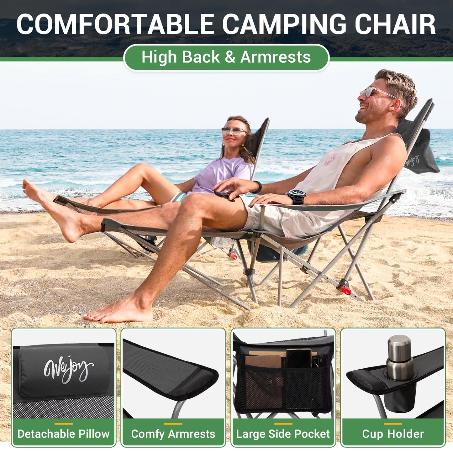 WEJOY 4-Position Reclining Camp Chair Grey