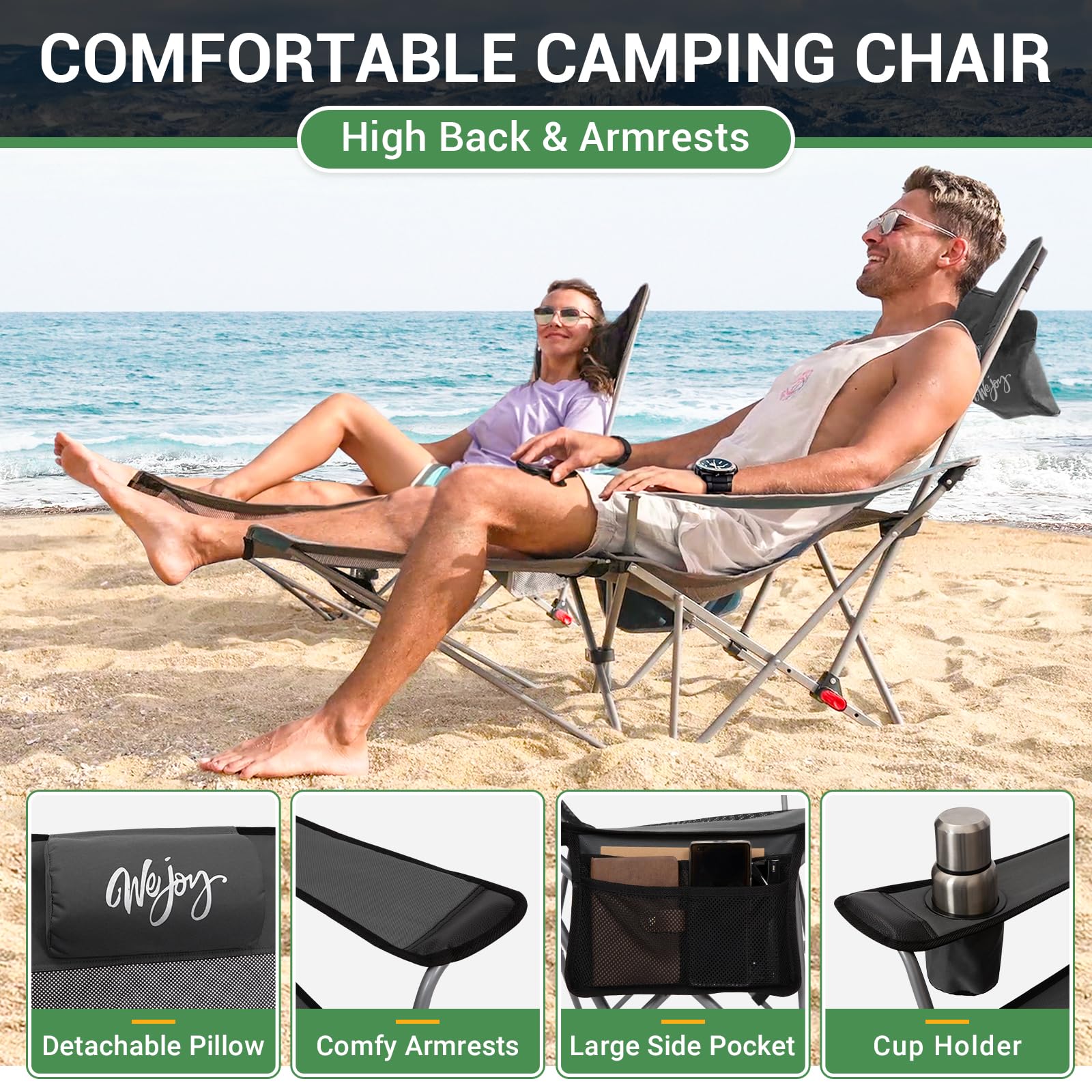 WEJOY 4-Position Reclining Camp Chair Grey