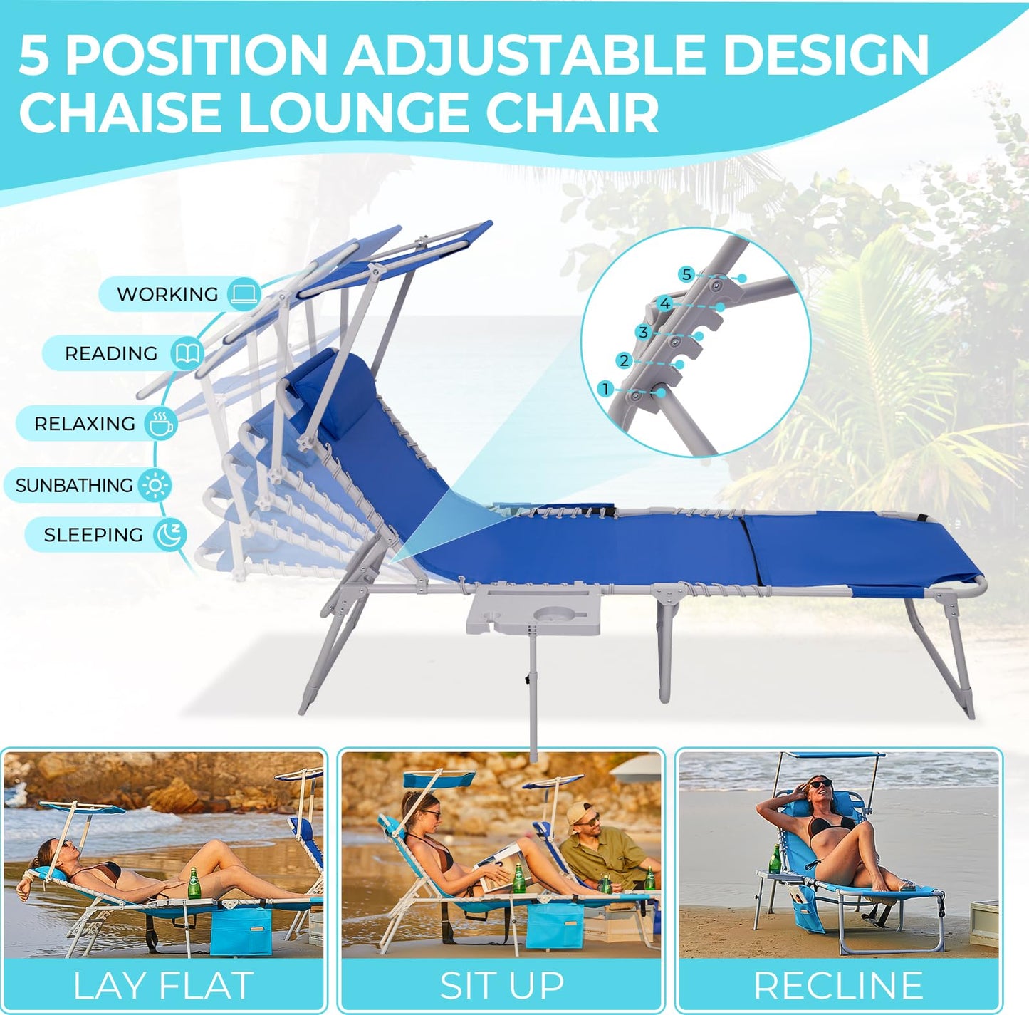WEJOY Teslin Beach Lounge Chair Plus with Umbrella & Face Hole