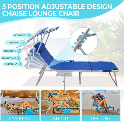 WEJOY Teslin Beach Lounge Chair Plus with Umbrella & Face Hole