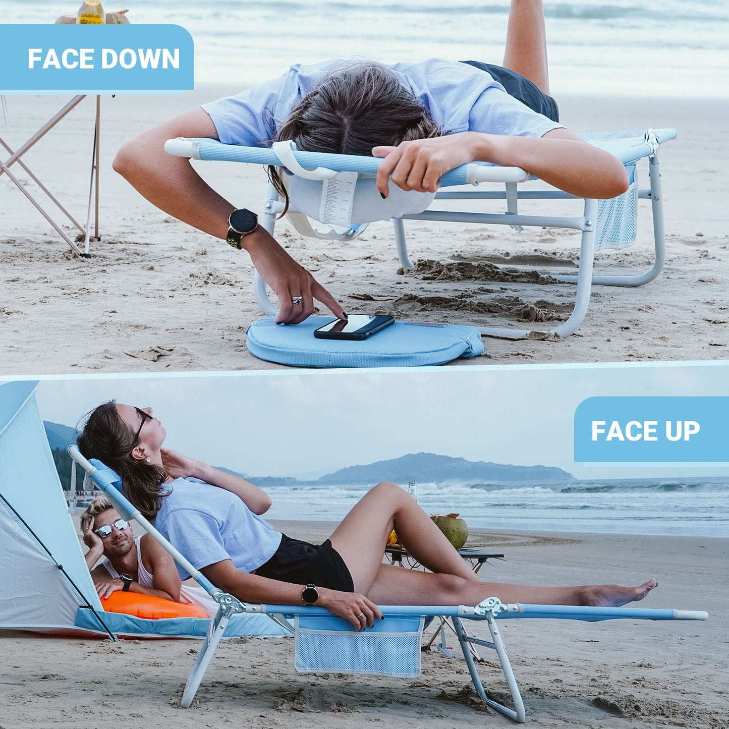 WEJOY 2 Pack Adjustable Tanning Sunbathing Lounge Chair With Face Down Hole