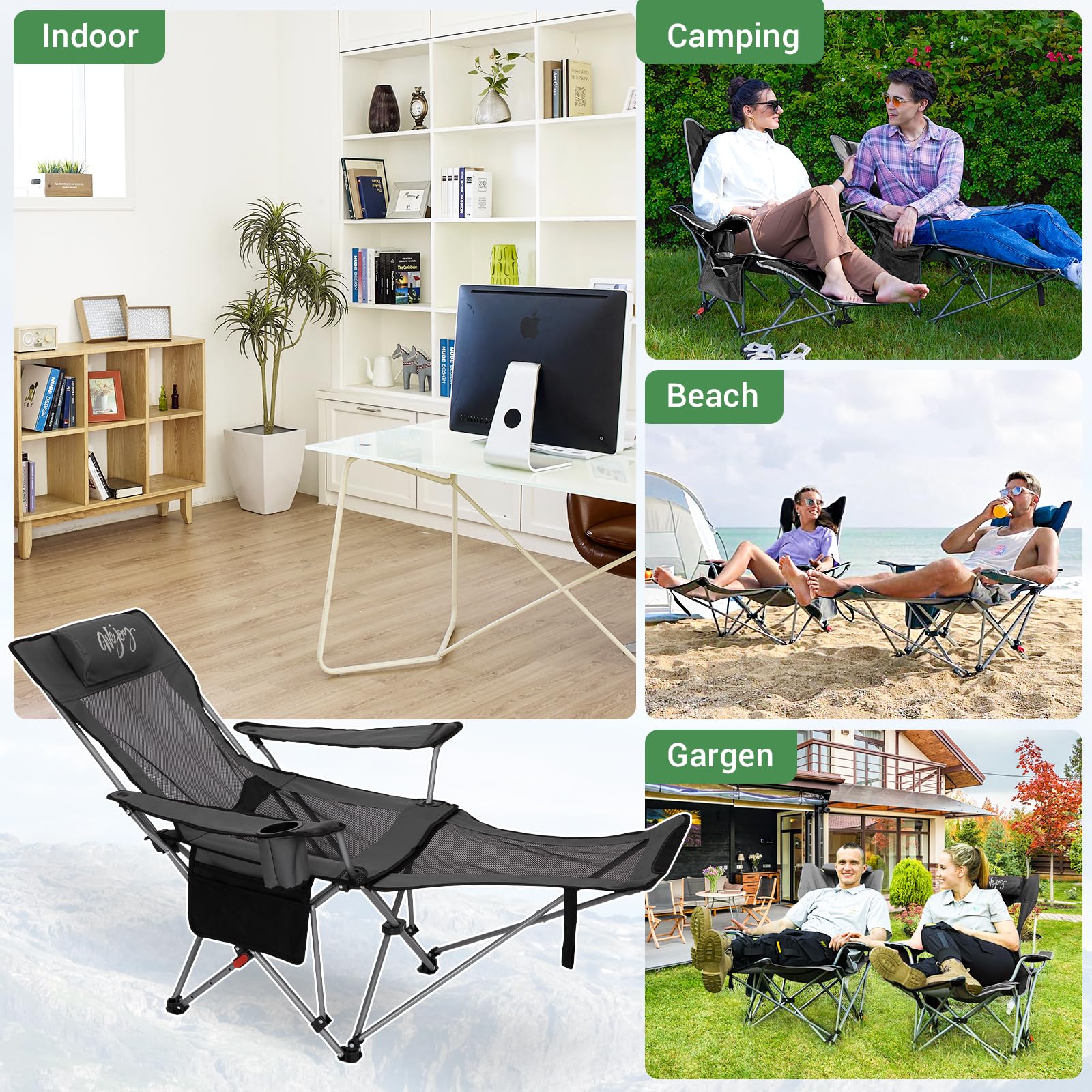 WEJOY 4-Position Reclining Camp Chair Grey