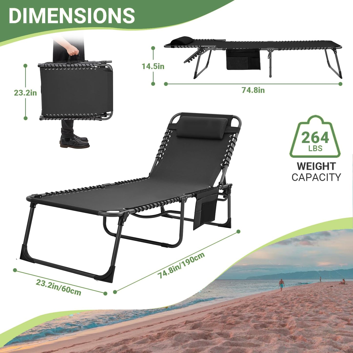 WEJOY 2 Pack Outdoor 5-Position Adjustable Patio Chaise Lounge Chair