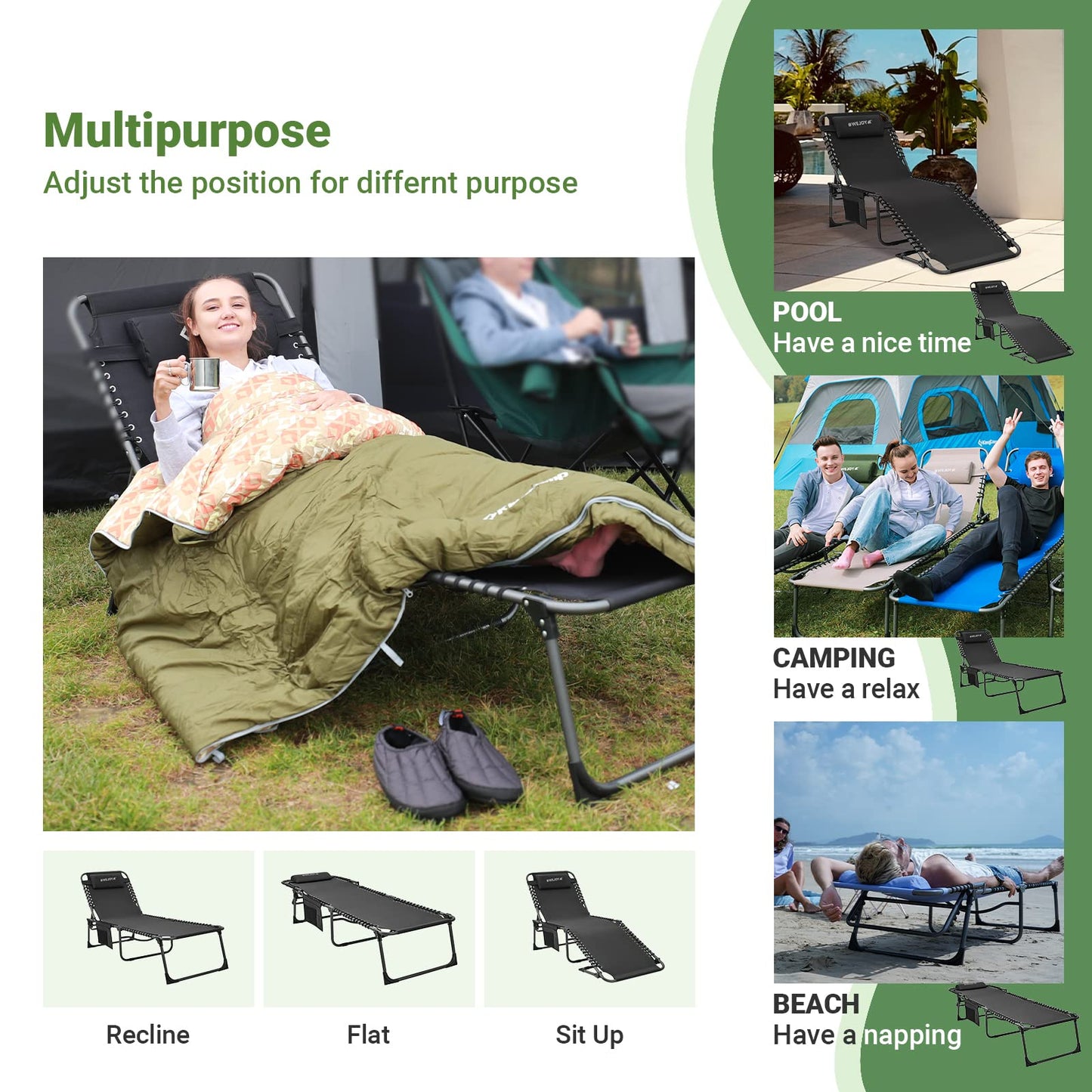WEJOY 2 Pack Outdoor 5-Position Adjustable Patio Chaise Lounge Chair