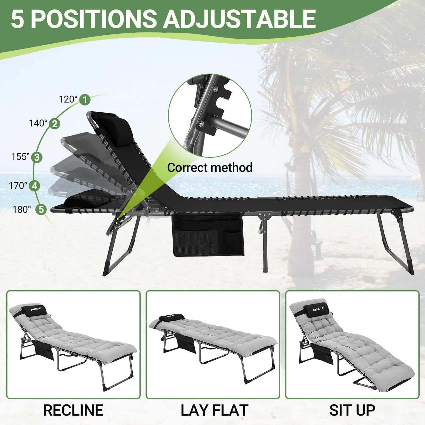 WEJOY All Season Folding Chaise Lounge Chairs With Mat
