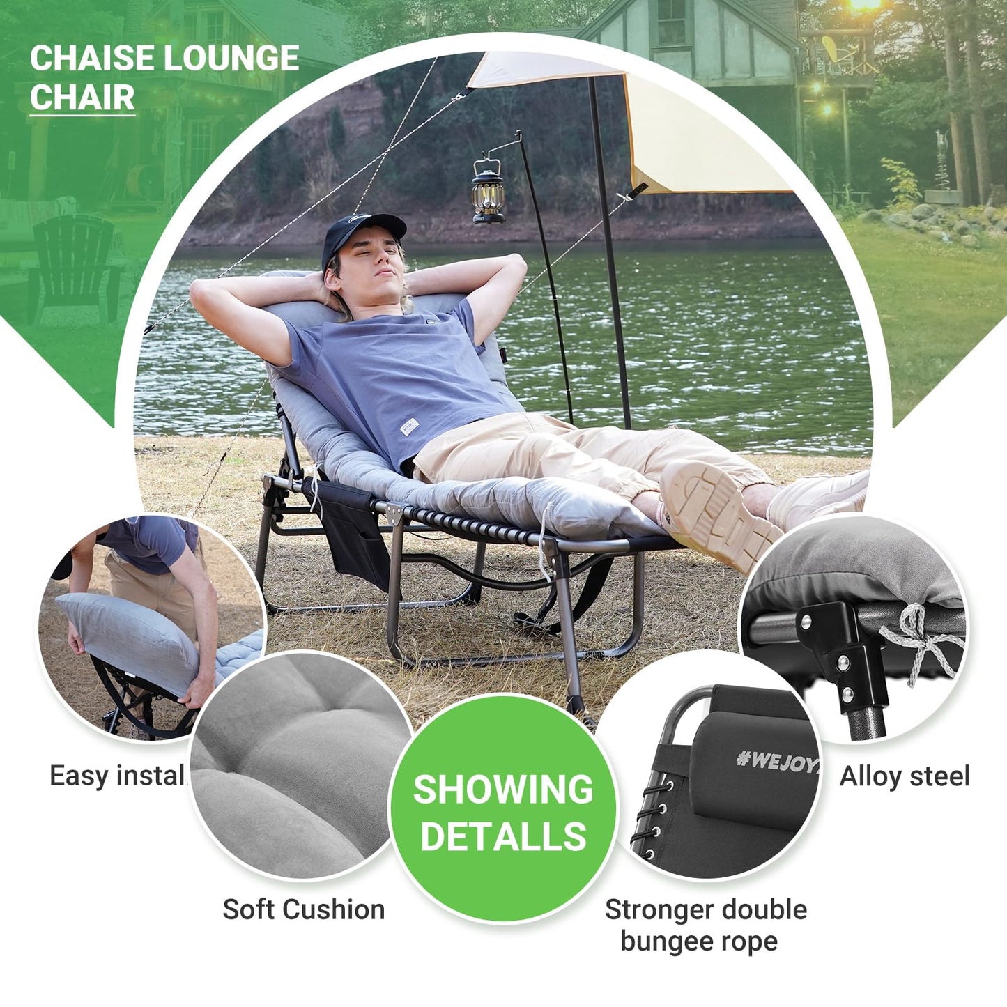 WEJOY All Season Folding Chaise Lounge Chairs With Mat