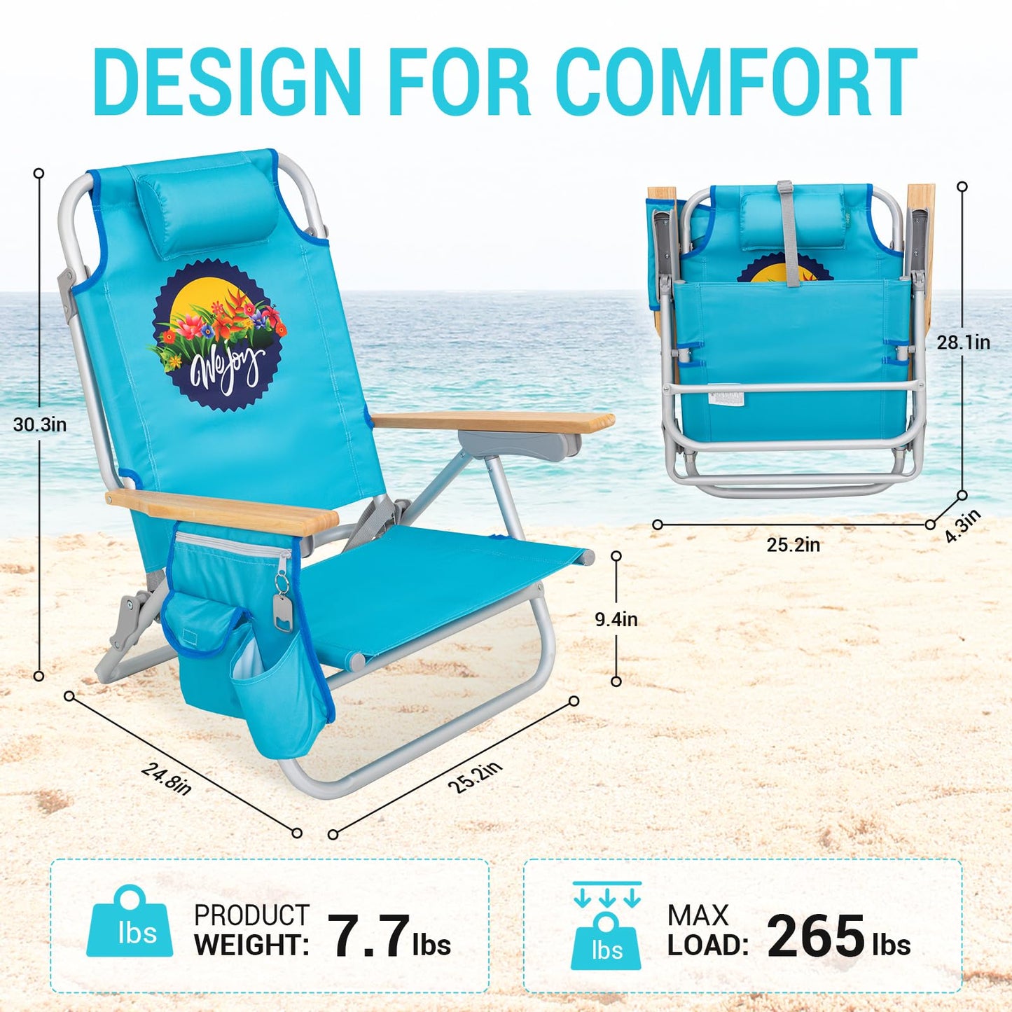 WEJOY Portable Beach Chair with 4 Positions Aluminum Camping Chair
